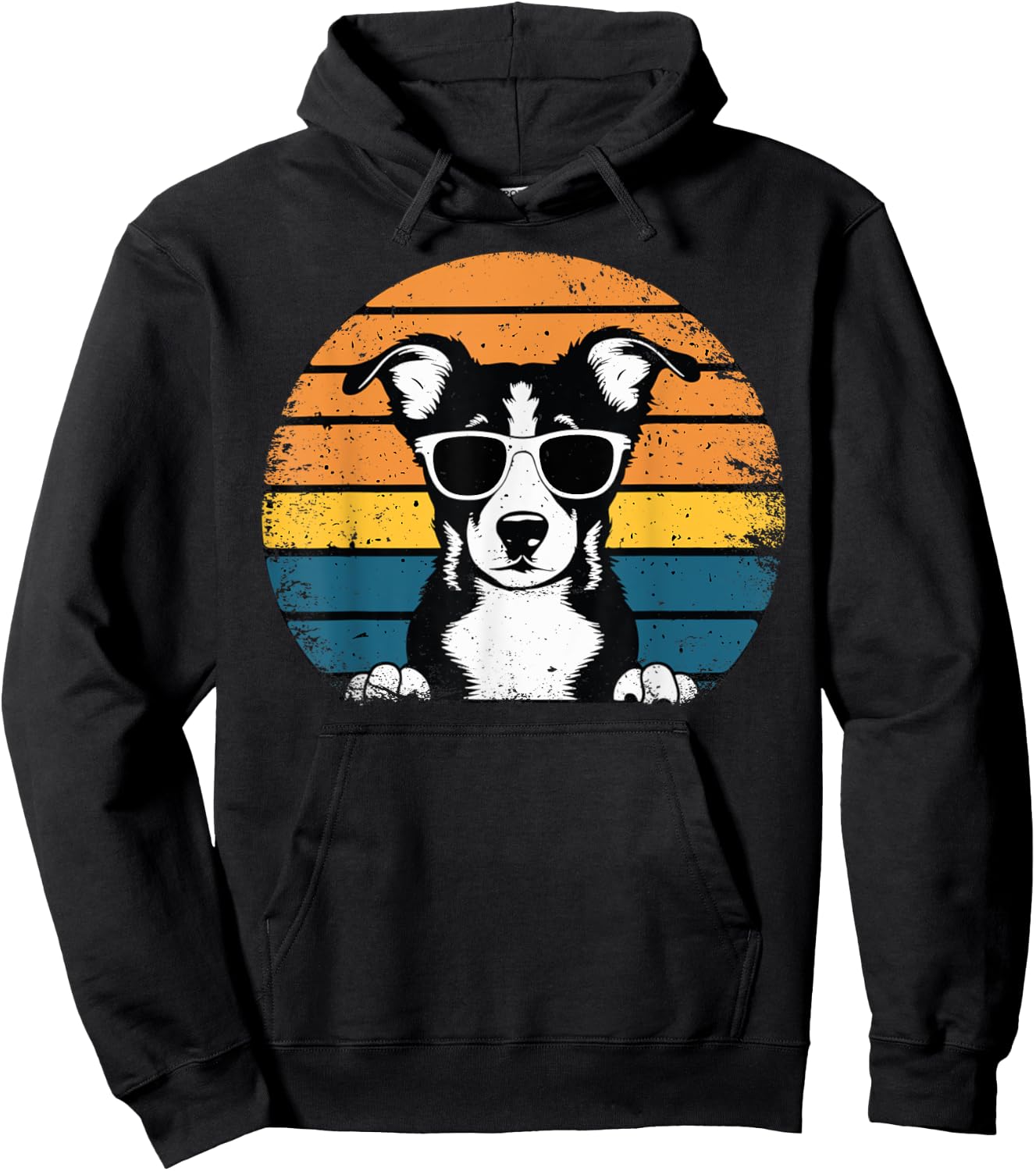 Funny Dog with Sunglasses Vintage Hoodie - Hoodie | Black