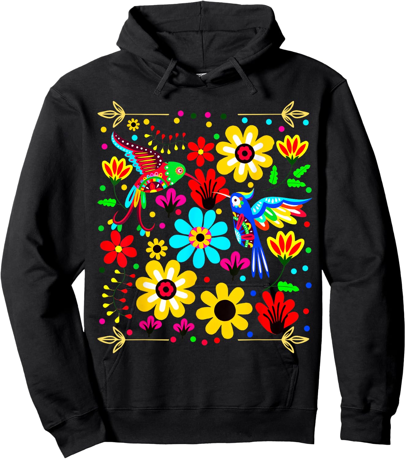 Floral Bird Otomi Mexican Style Mexicano Mexicana Hoodie - Hoodie | Black