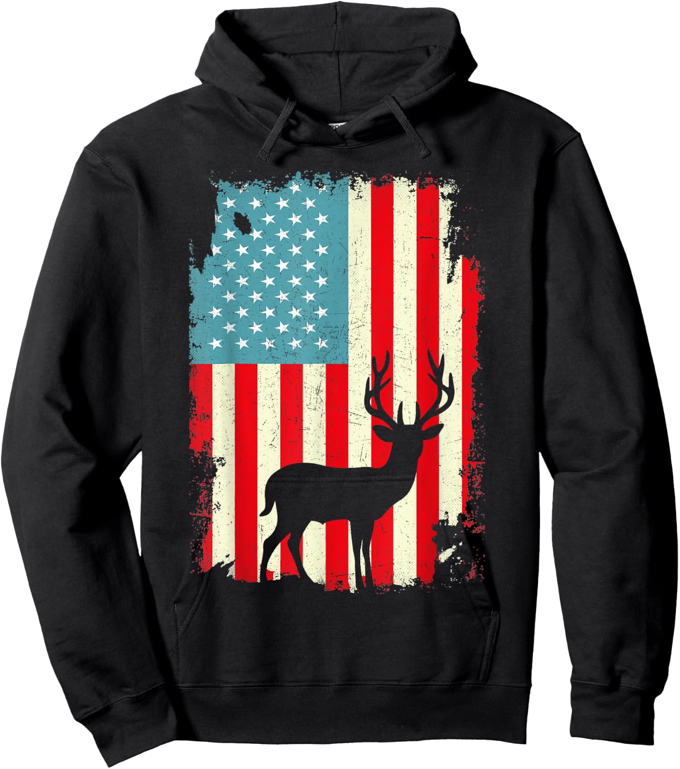 Patriotic Deer Hunting Whitetail Buck USA Flag 4th Of July Men Hoodie - Hoodie | Black