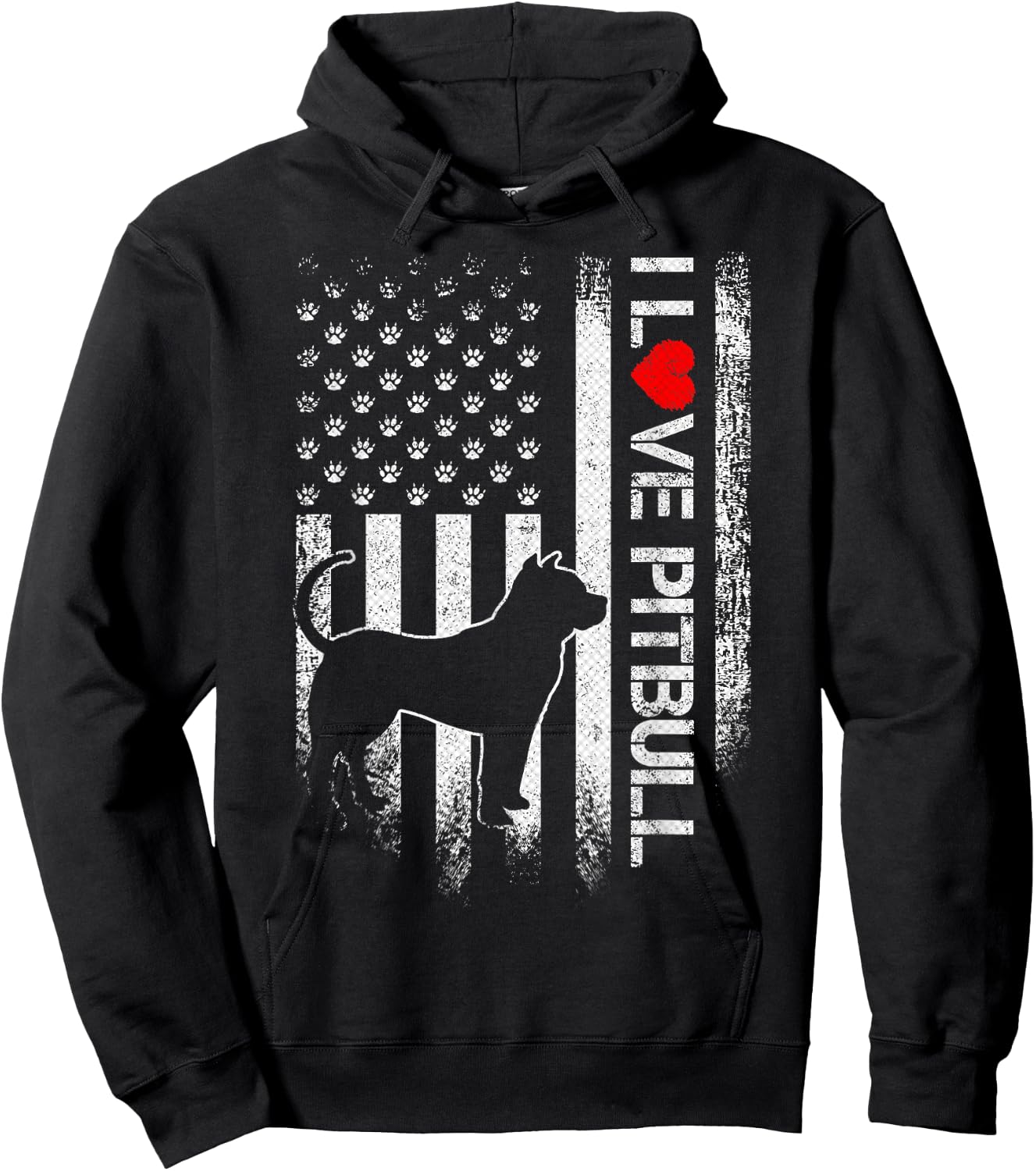 Vintage USA Flag I Love My Pitbull Dog Heart Funny Kids Men Hoodie - Hoodie | Black