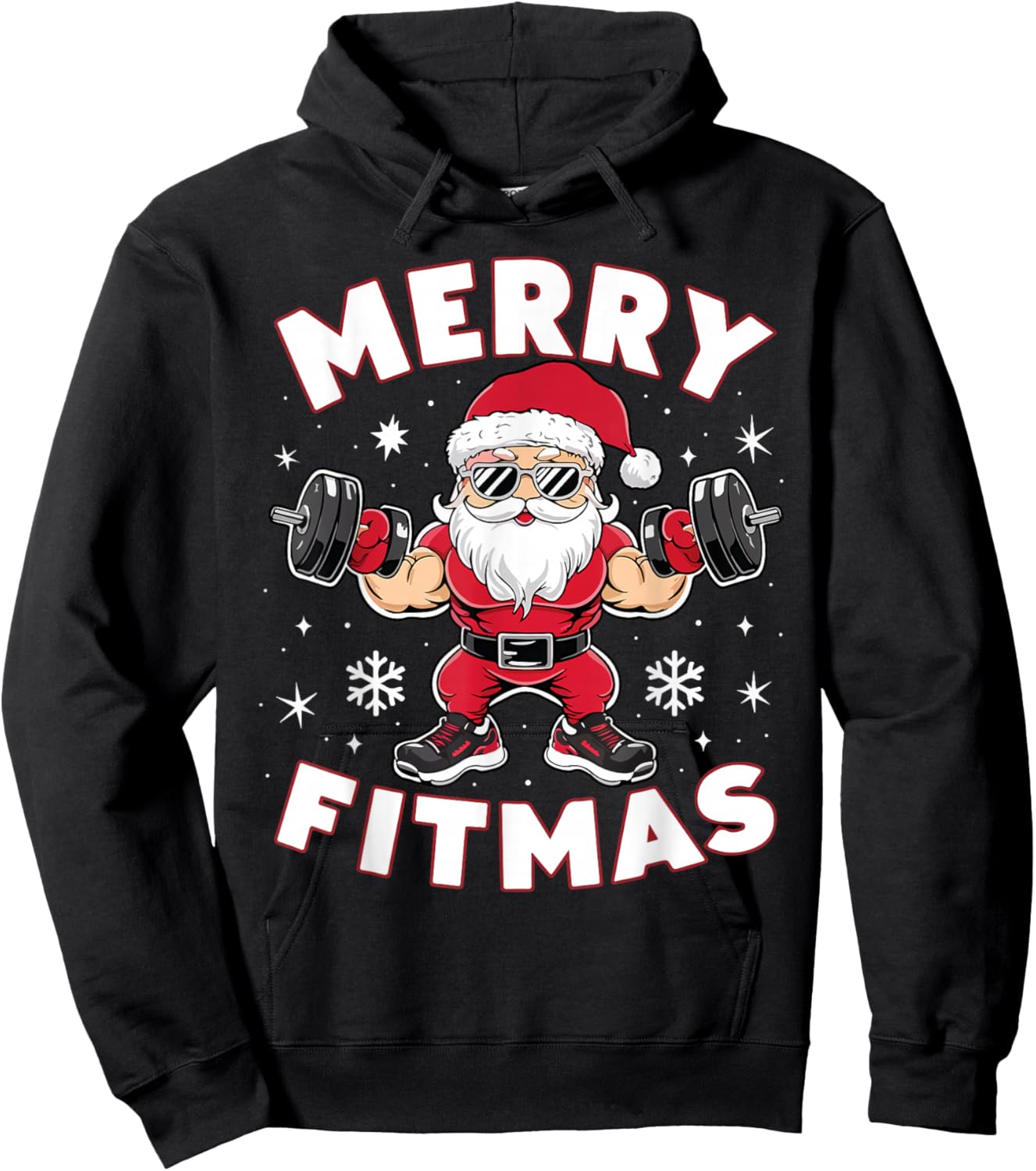Christmas Santa Xmas Fitness Ugly Christmas Merry Fitmas Hoodie - Hoodie | Black