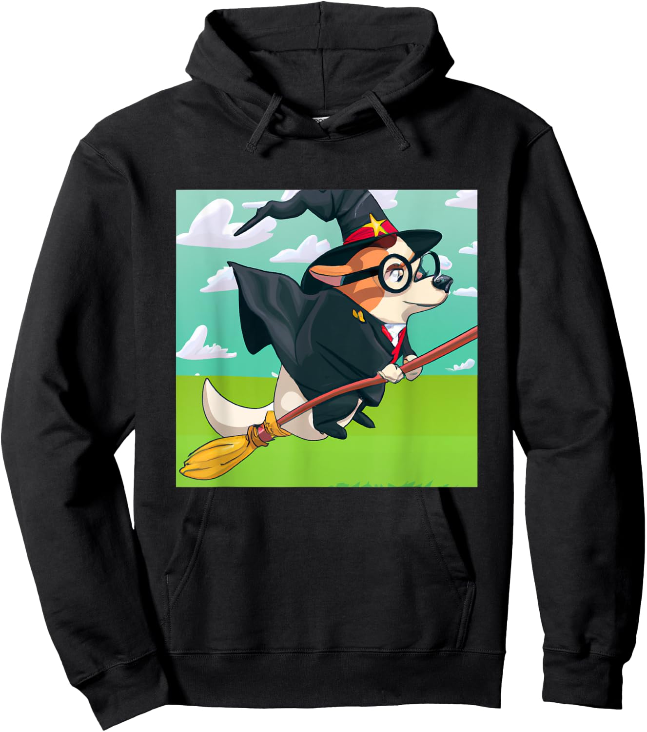 Wizard Corgi Magic Spell Fantasy Witchcraft Flying Hoodie - Hoodie | Black