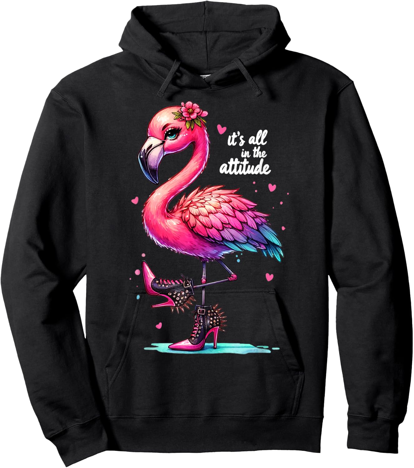 Cute Flamingo Spike Heels It's All in the Attitude Girls Hoodie - Hoodie | Black