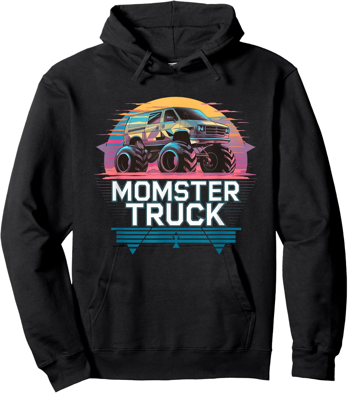 Momster Truck Retro Van Cool Mom School Drop Off Hoodie - Hoodie | Black