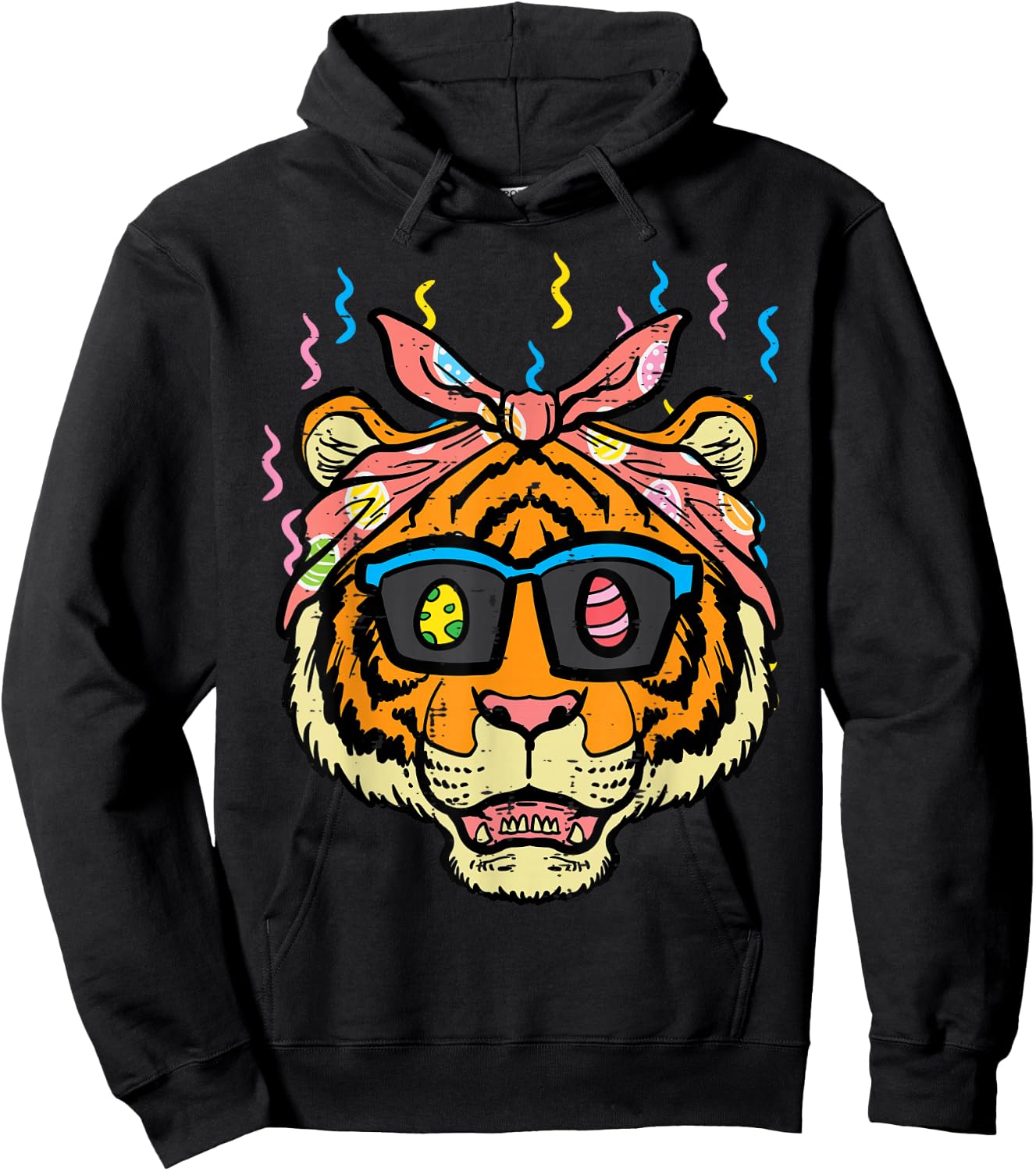Easter Tiger Face Eggs Hunting Animal Women Girls Kids Men Hoodie - Hoodie | Black