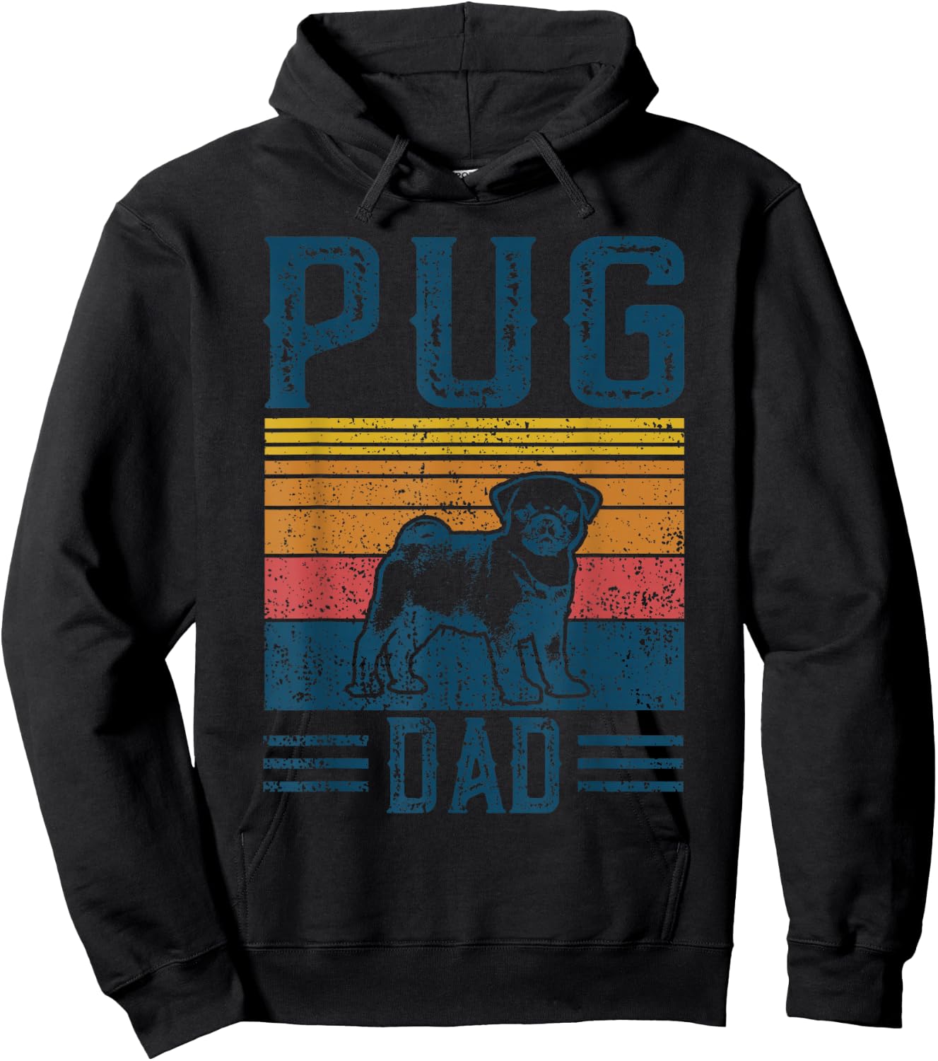 Dog | Pug Papa - Vintage Pug Dad Hoodie - Hoodie | Black