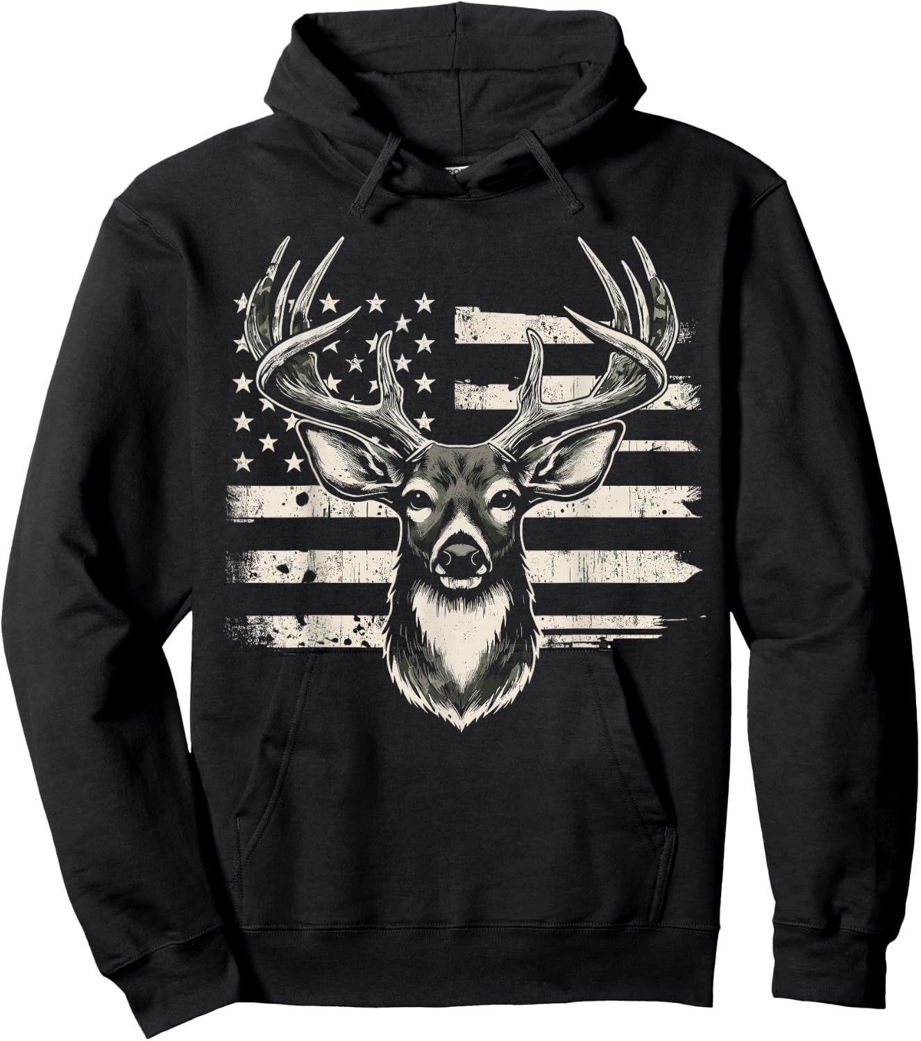 Deer Hunting USA Flag American Hoodie - Hoodie | Black