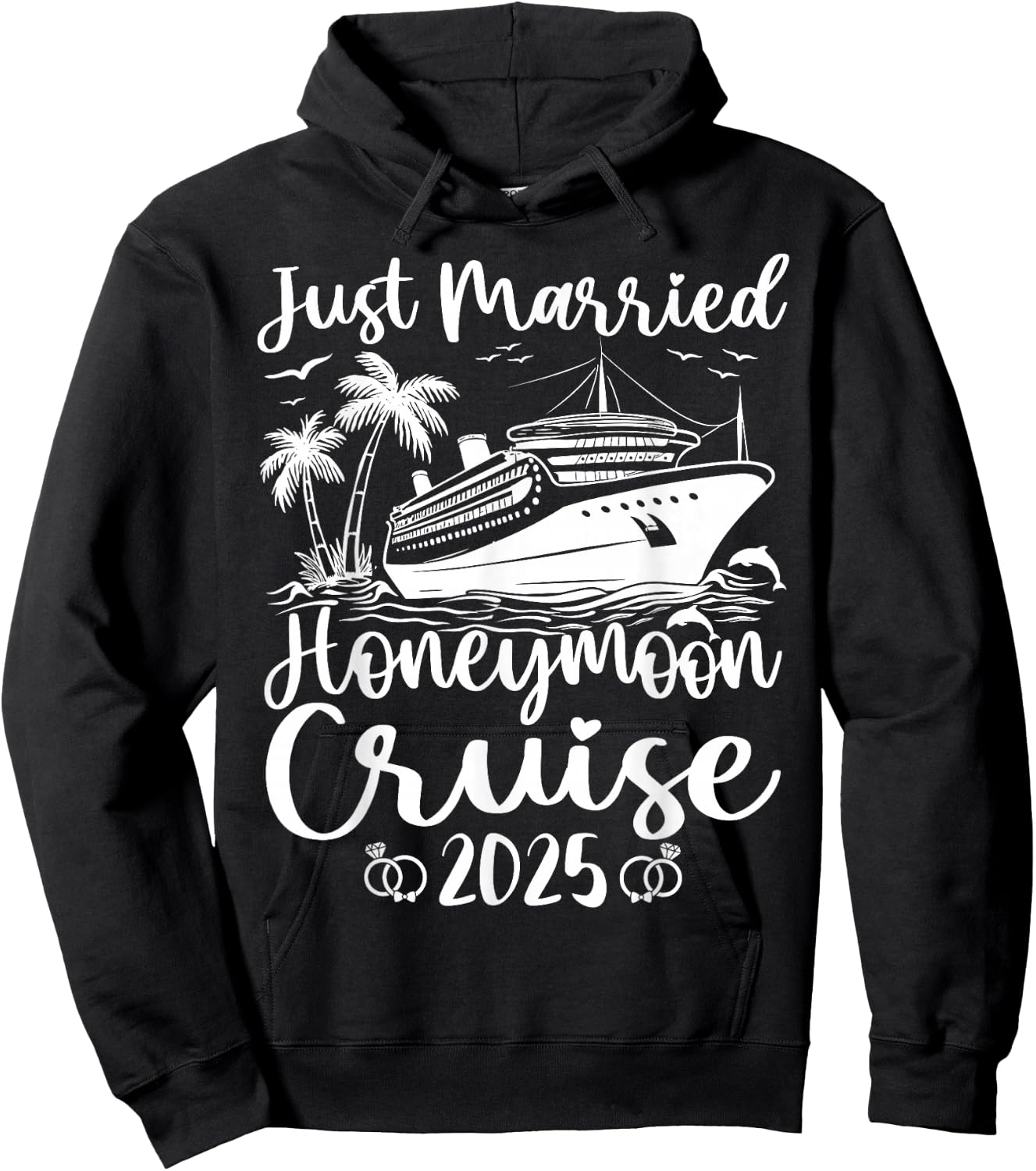 Just Married 2025 Wedding Ring Matching Honeymoon Cruise Hoodie - Hoodie | Black
