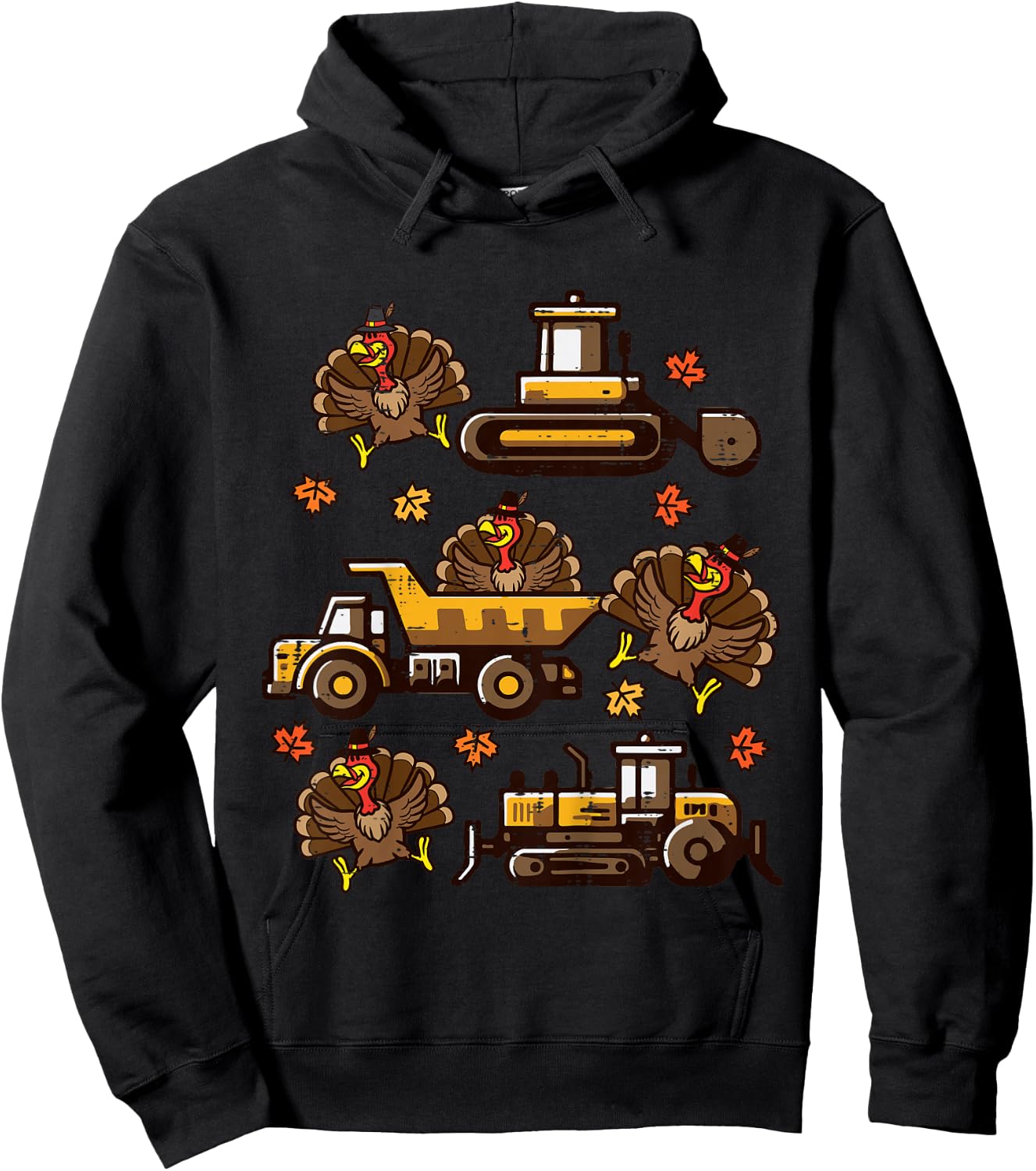 Kids Thanksgiving Construction Trucks Fall Toddler Boys Kid Youth Hoodie - Hoodie | Black