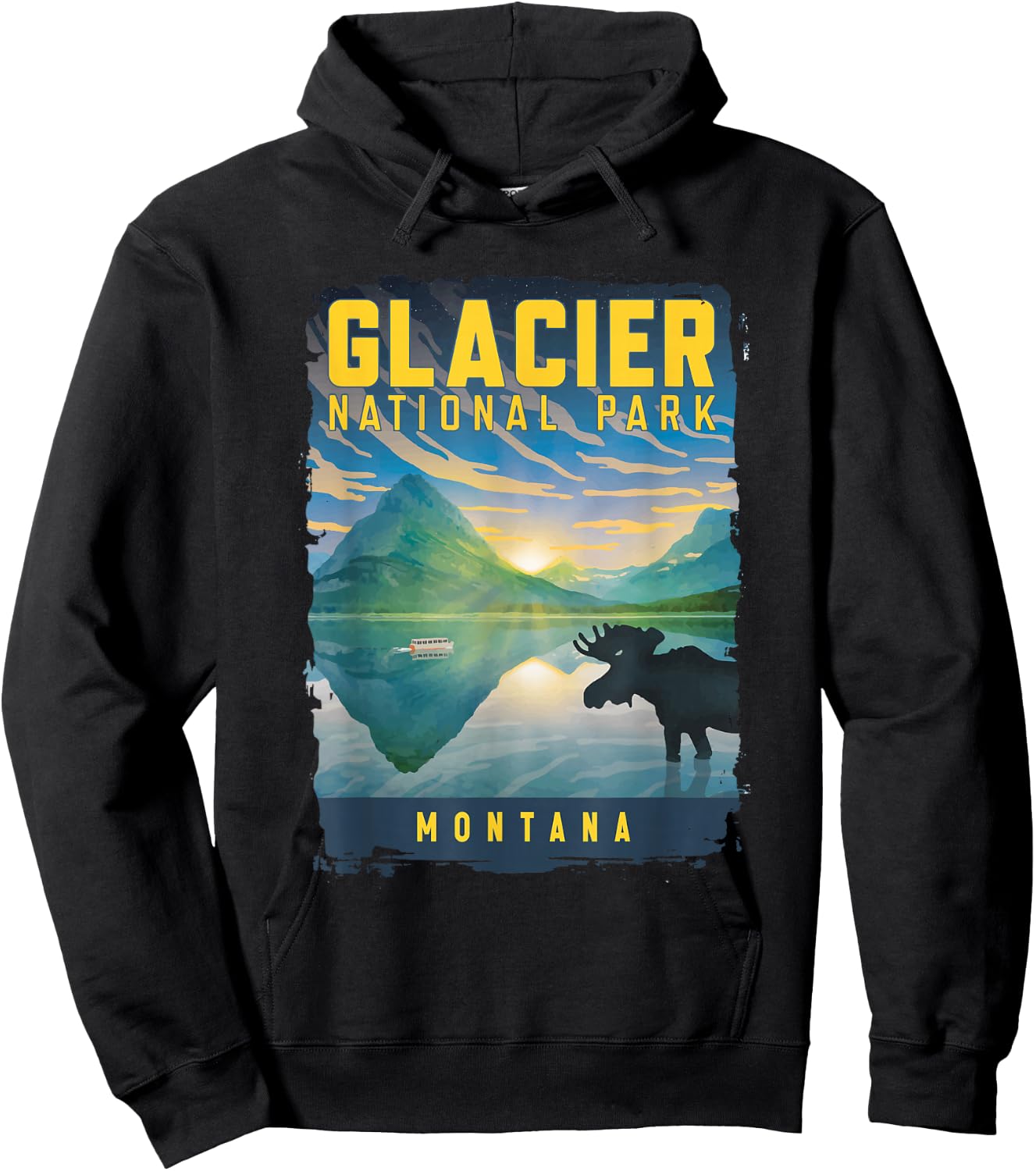 Glacier National Park Montana Moose On A Lake Landscape Hoodie - Hoodie | Black