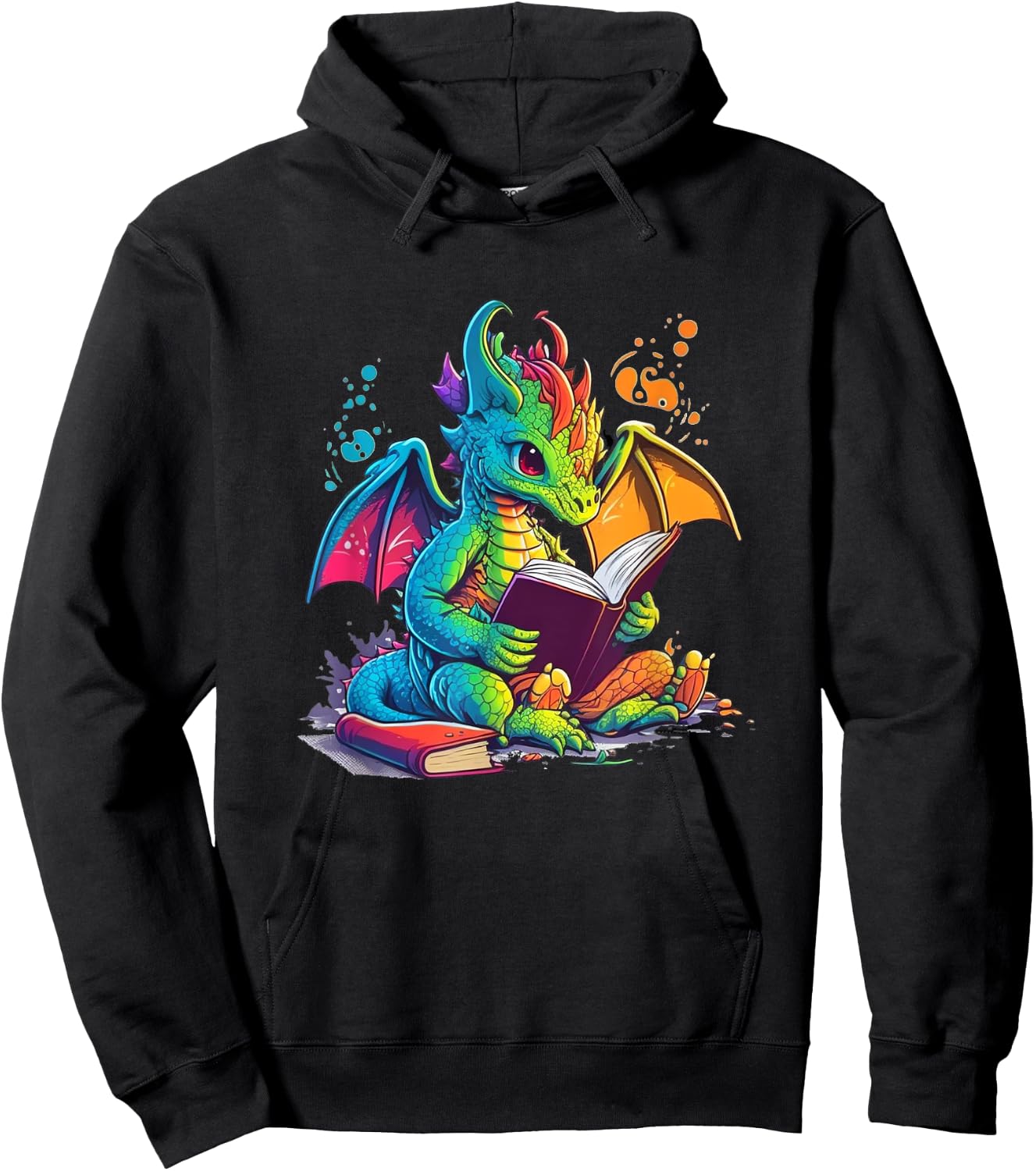 Cute Dragon Reading Book Hoodie - Hoodie | Black