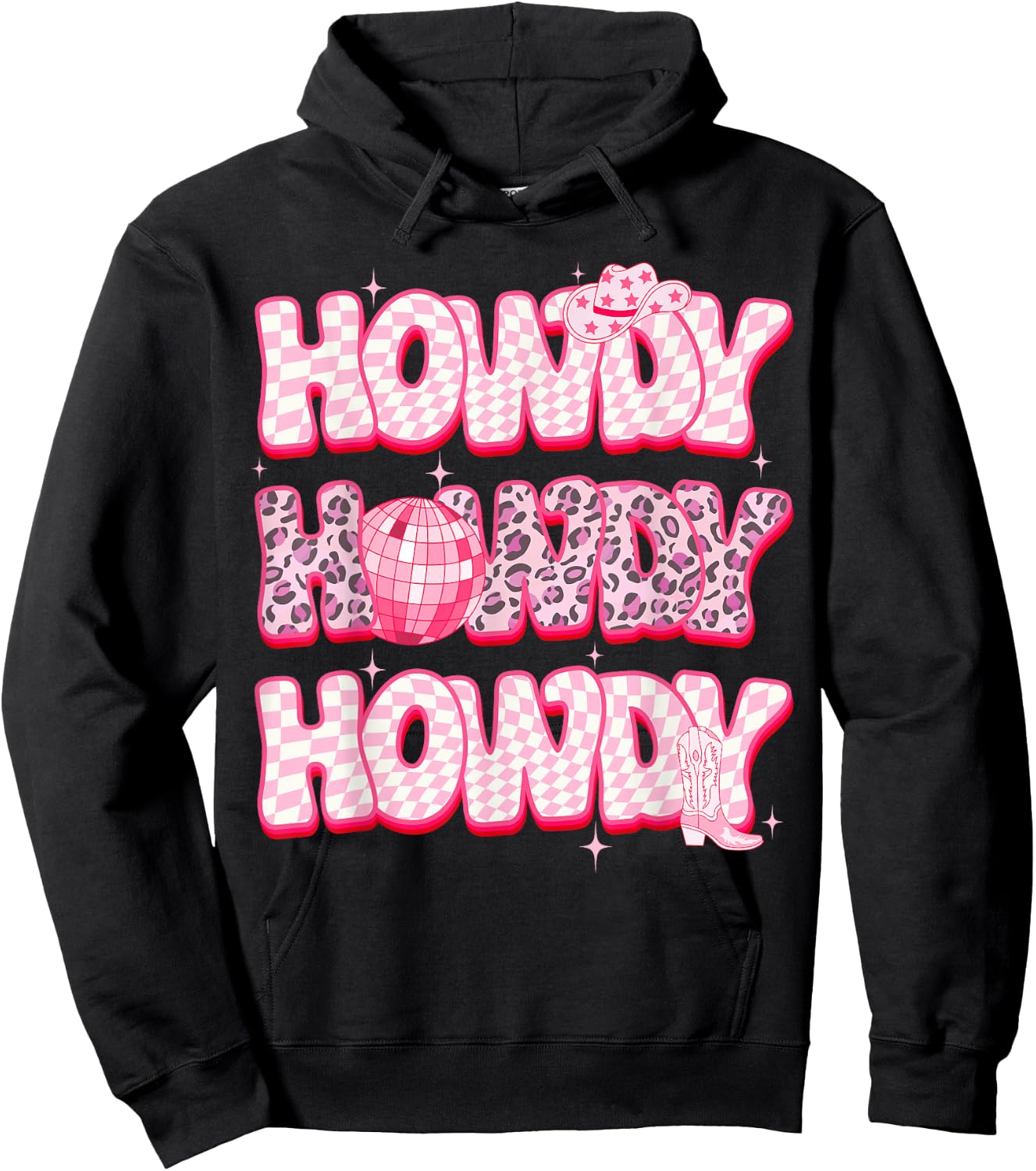 Disco Howdy Western Rodeo Girl Country Pink Cowgirl Leopard Hoodie - Hoodie | Black
