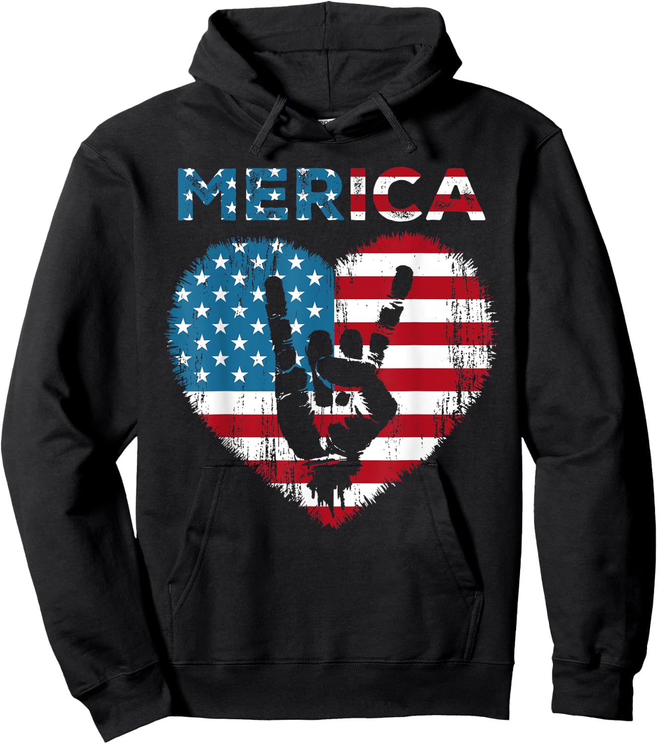 Merica Rock Sign 4th of July American Flag USA Men Women Hoodie - Hoodie | Black