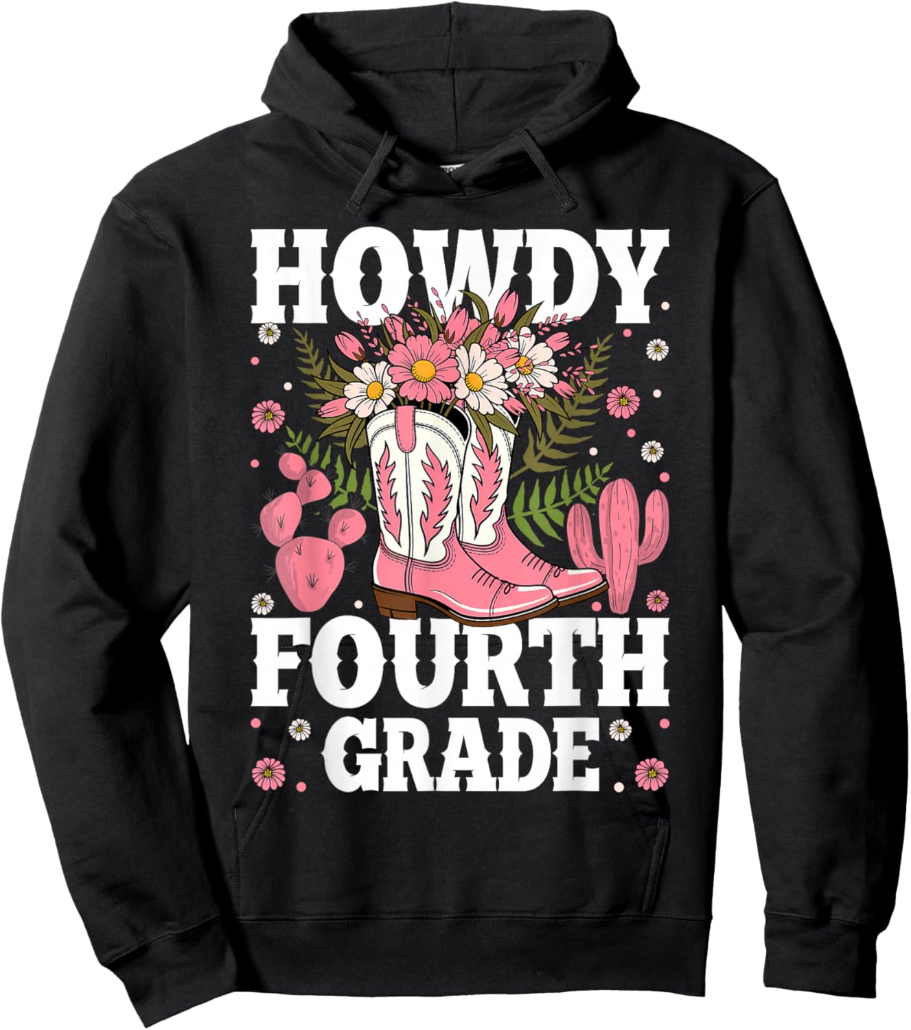 Howdy Fourth Grade Western 4th Grade Teacher Cowboy Cowgirl Hoodie - Hoodie | Black
