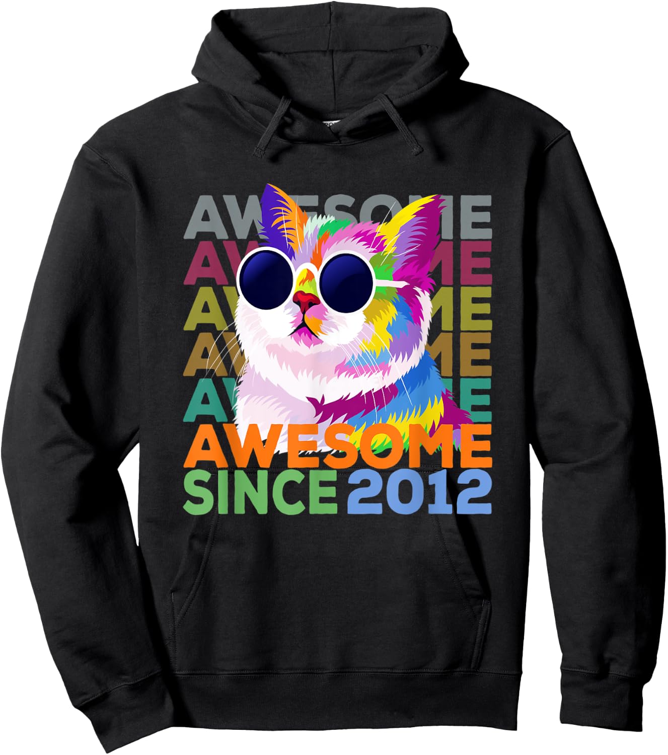Awesome Since 2012 Shirt Funny Cat Lover 10th Birthday Shirt Women Kids Hoodie - Hoodie | Black