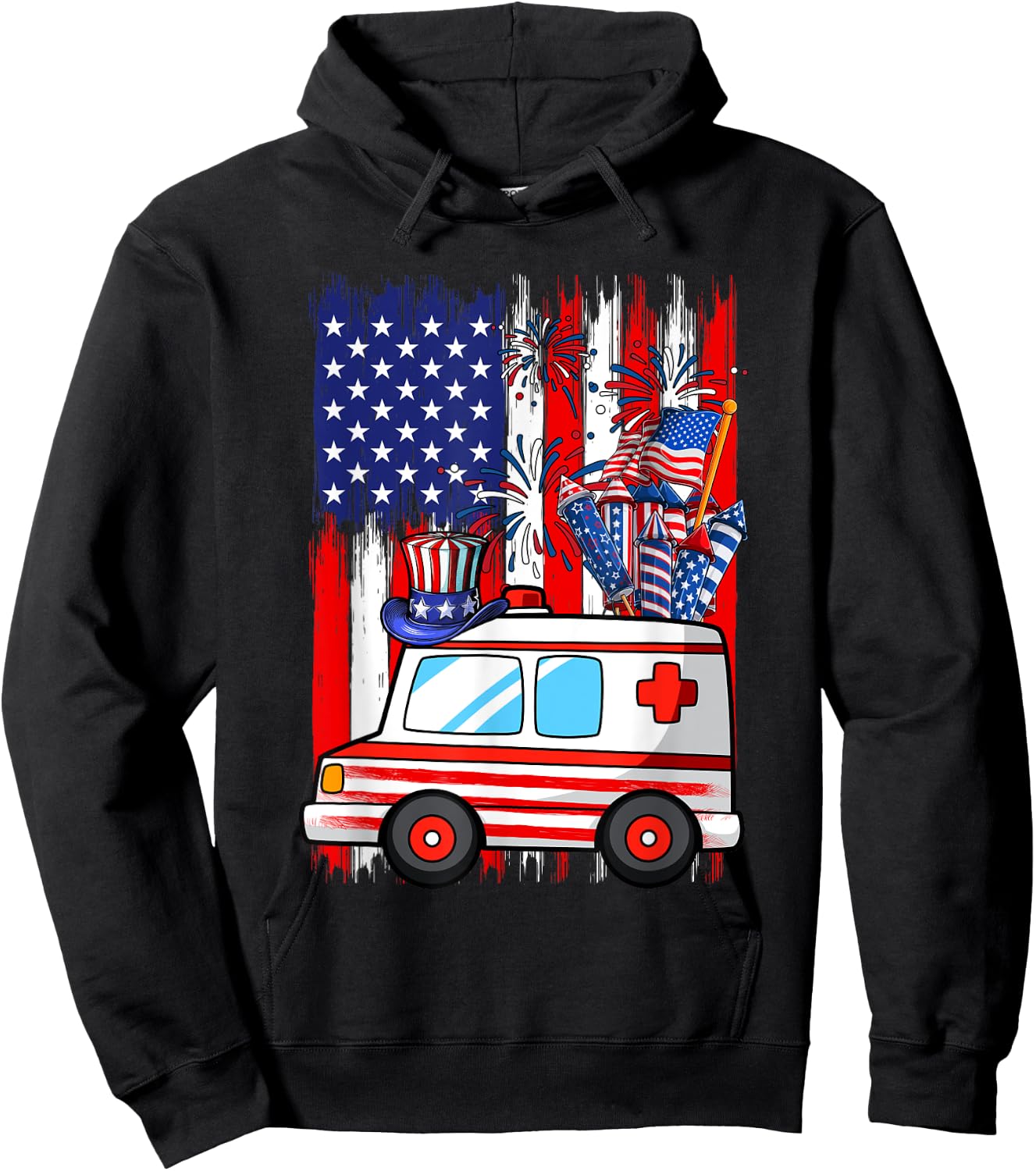 Red Blue White Costume Ambulance 4th Of July Proud Flag Kids Men Hoodie - Hoodie | Black