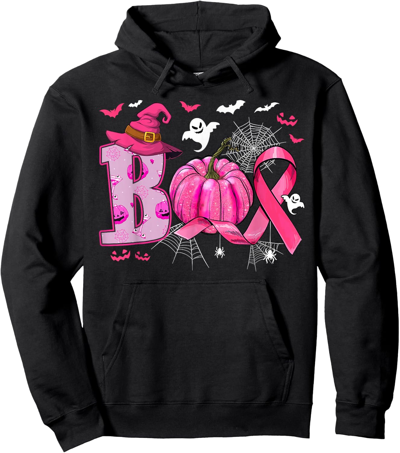 Breast Cancer Awareness Boo Ghost Halloween Women Kids Hoodie - Hoodie | Black