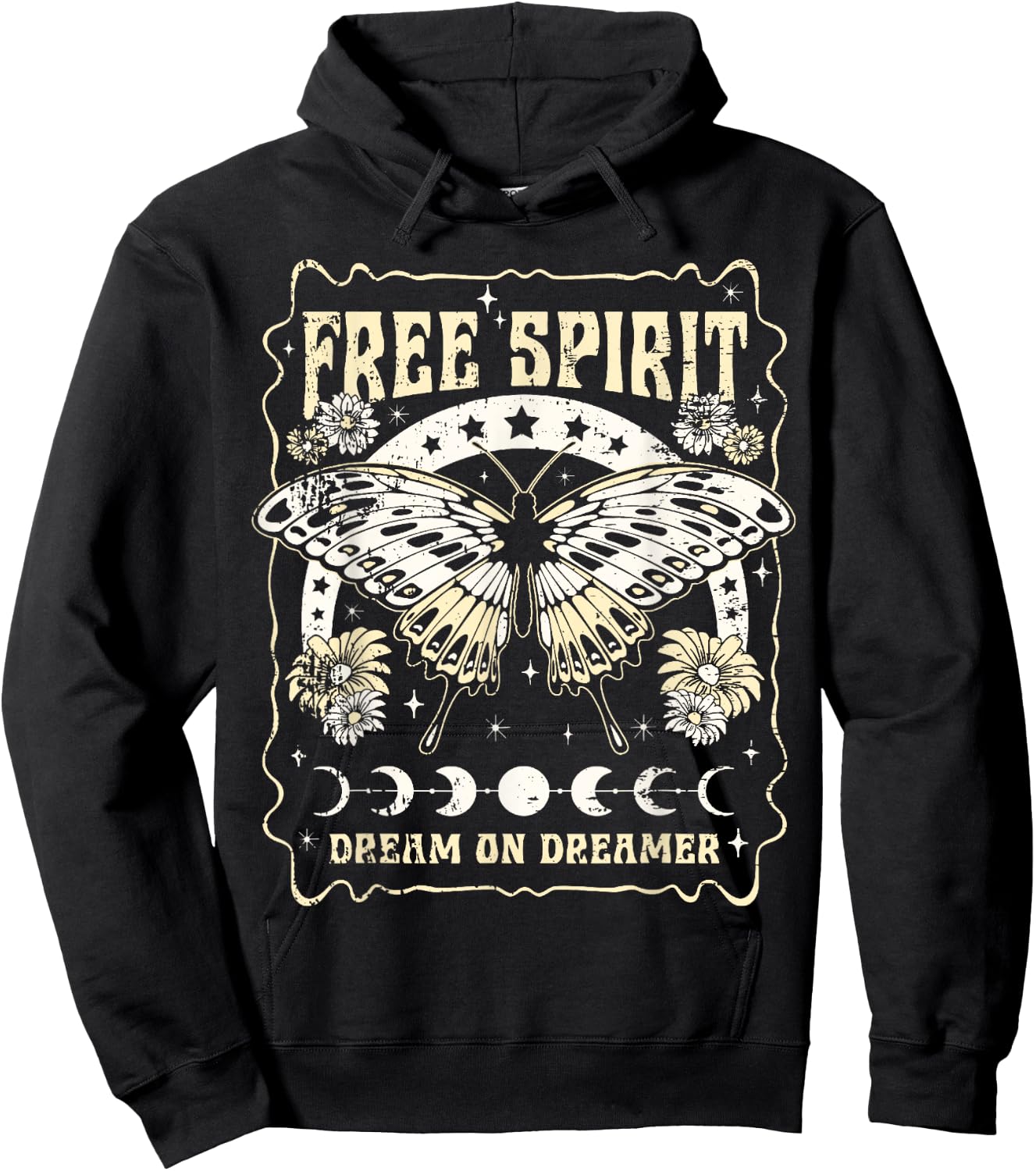 Vintage Retro Free Spirit Dream on Dreamer Butterfly Hoodie - Hoodie | Black