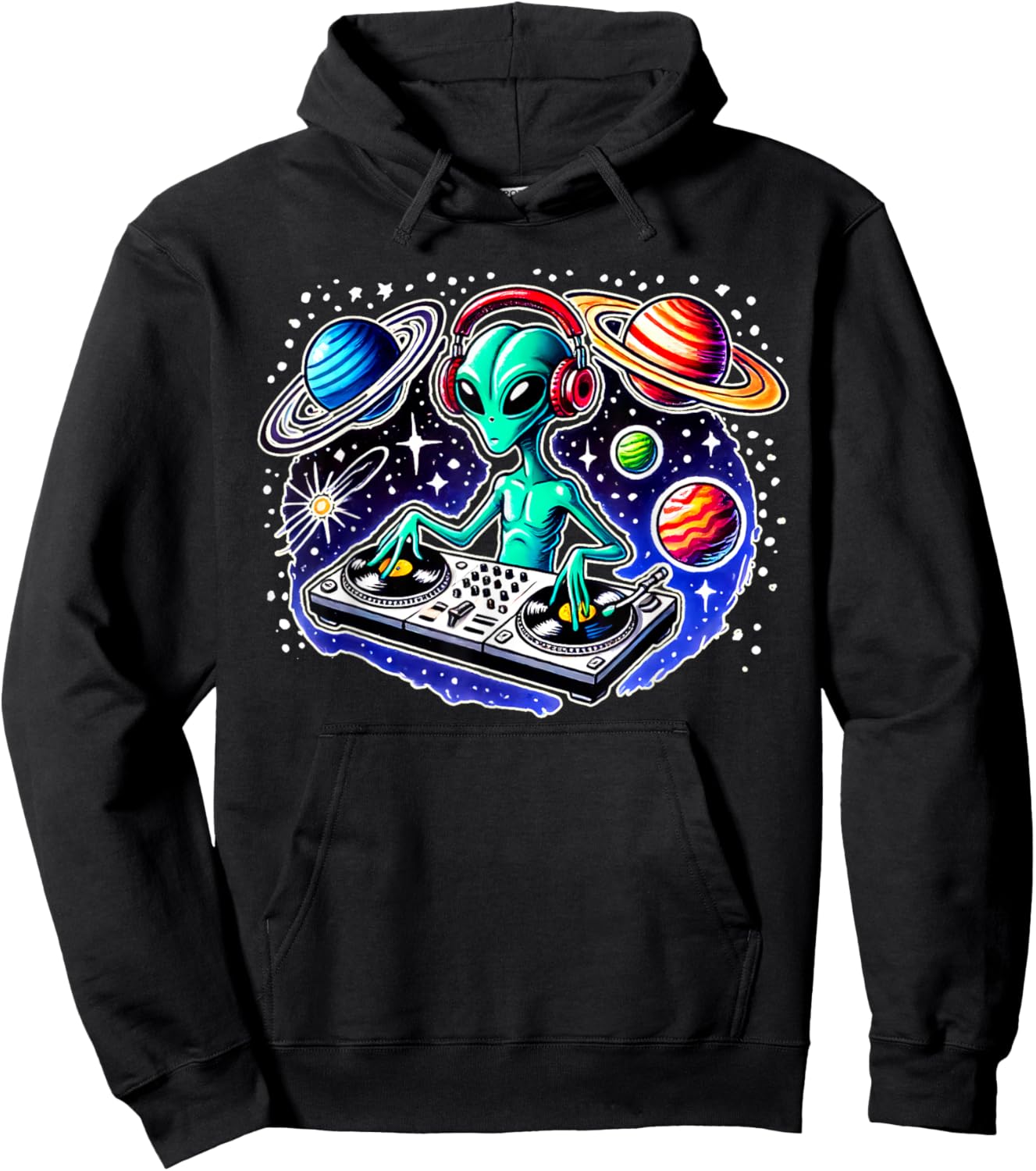 Alien DJ Funny Cosmic Space Rave EDM Music Festival Alien Hoodie - Hoodie | Black