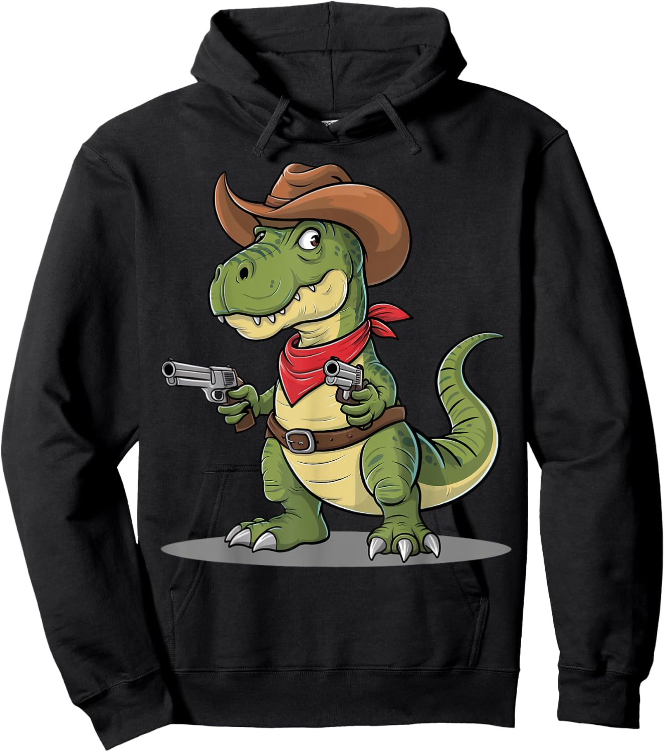Funny Cowboy T Rex Dinosaur Wild West Country Boys Gift Hoodie - Hoodie | Black