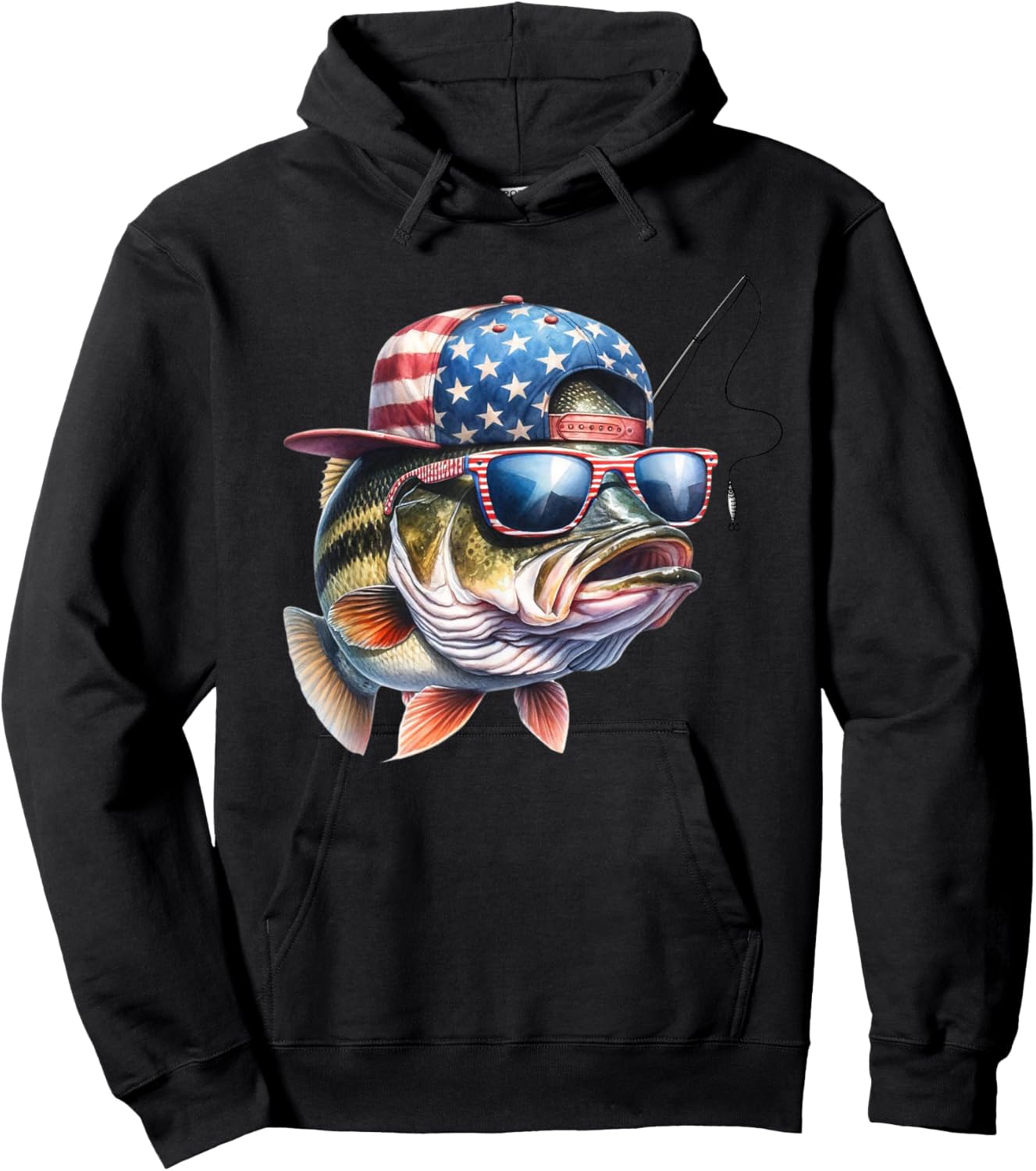 Funny Fishing & Fisherman Gift American Flag Hoodie - Hoodie | Black