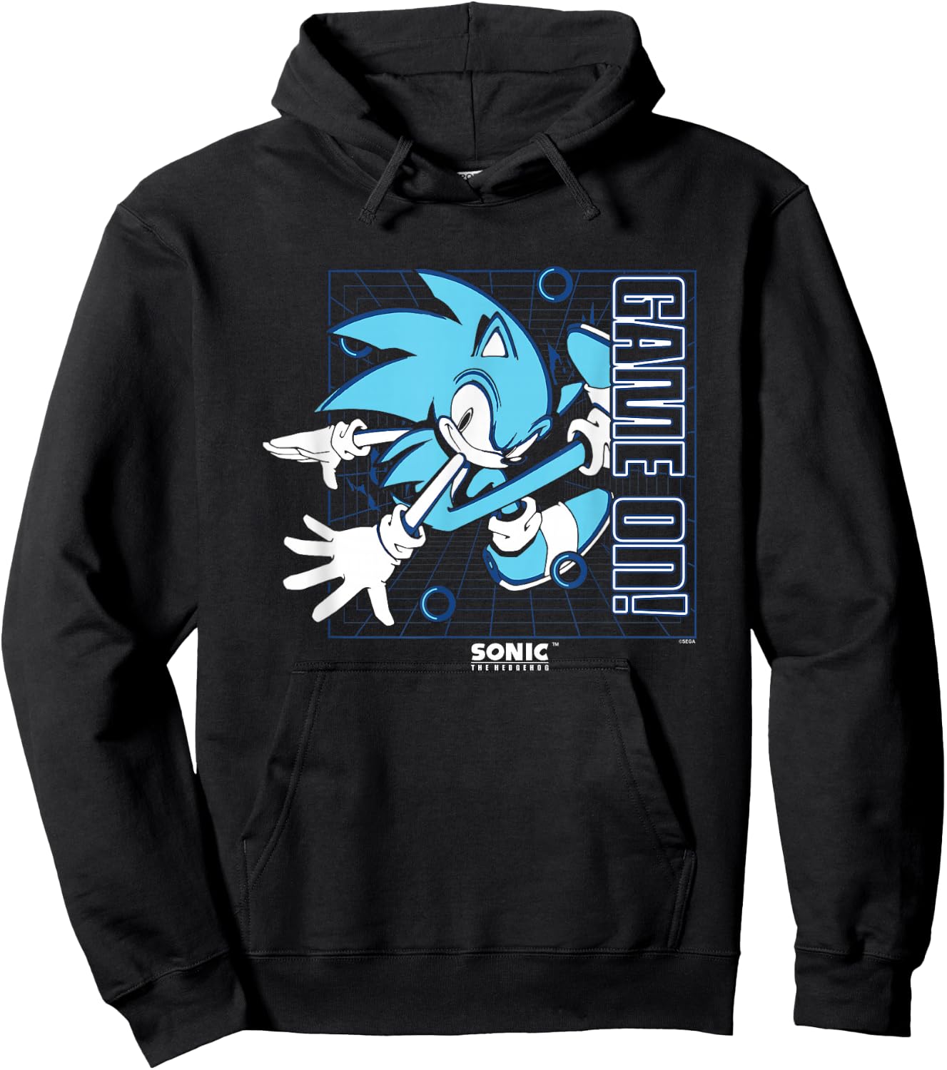Sonic The Hedgehog Game On! Gold Rings Vintage Grid Hoodie - Hoodie | Black