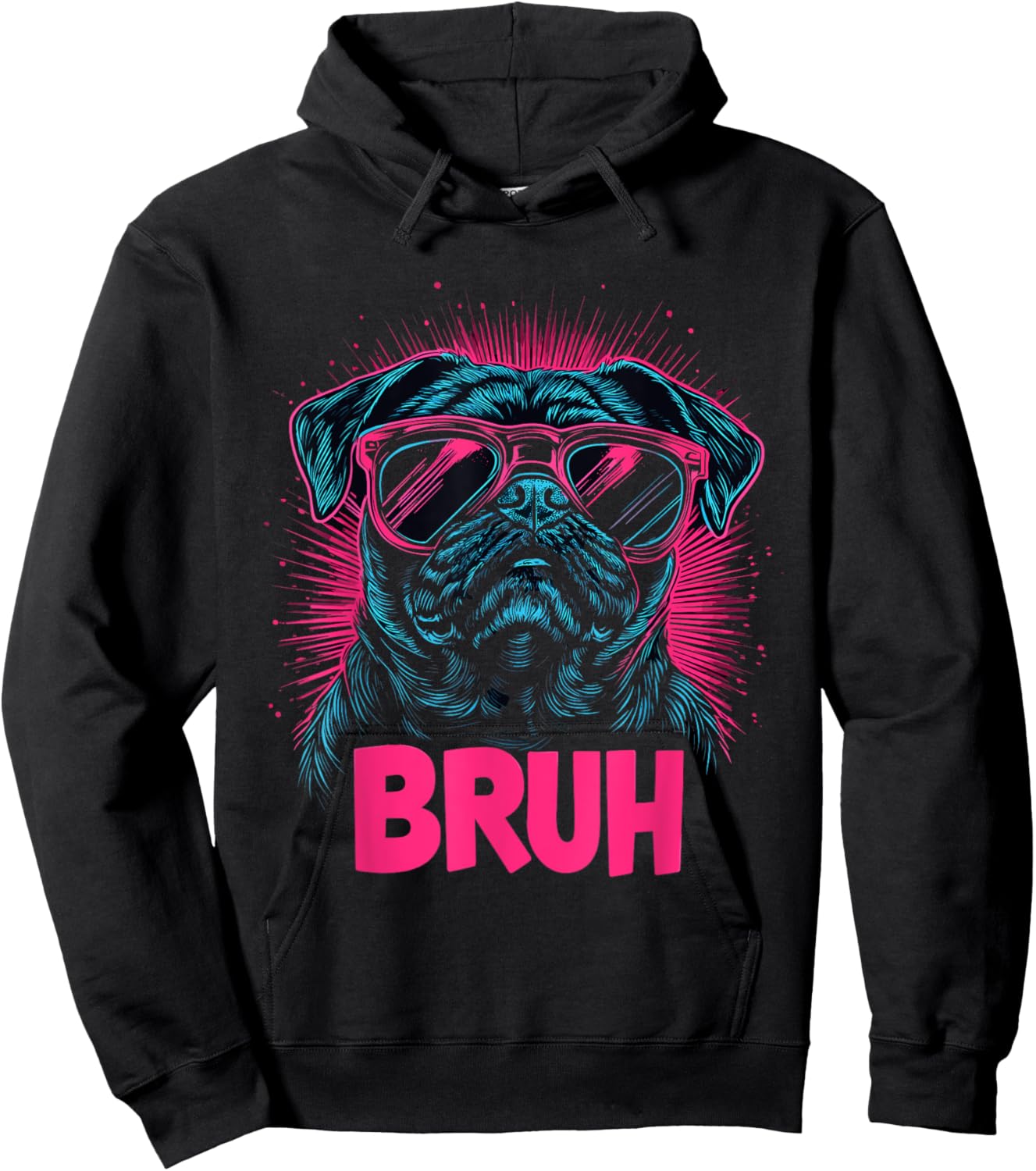 Pug says Bruh, Adorable Dog Funny Humor Fashion Men Kids Hoodie - Hoodie | Black