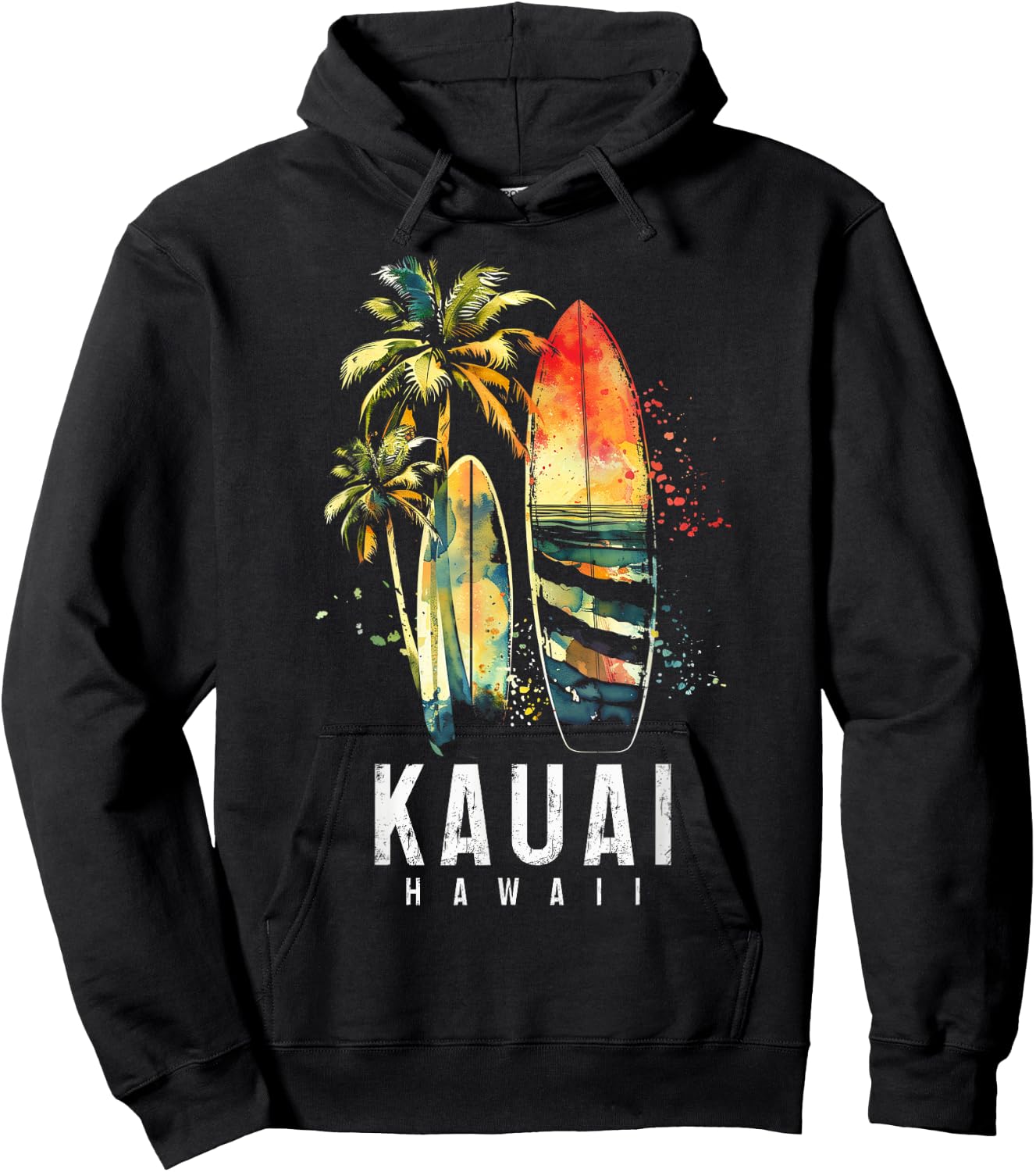 Kauai Hawaii Surf Hawaiian Vintage Surfing Surfer Hoodie - Hoodie | Black