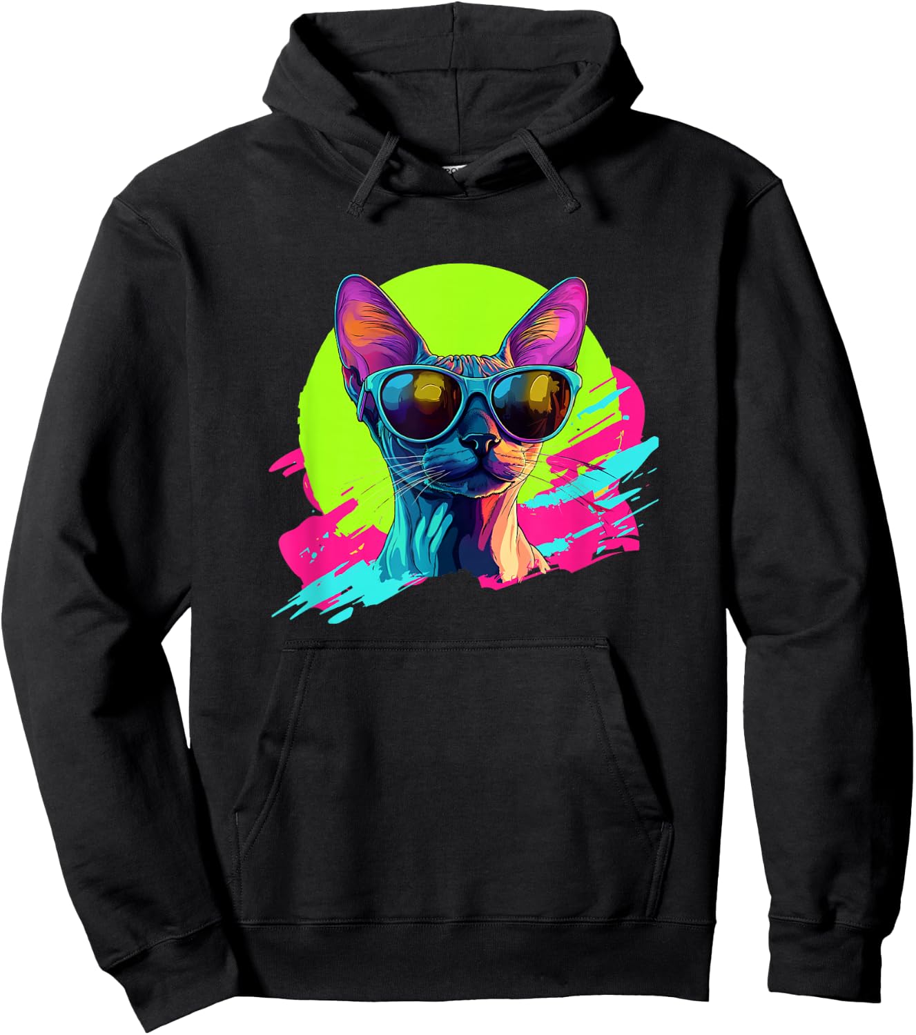 Funny Retro Vintage 80s Sunglasses Hairless Sphinx Cat Lover Hoodie - Hoodie | Black