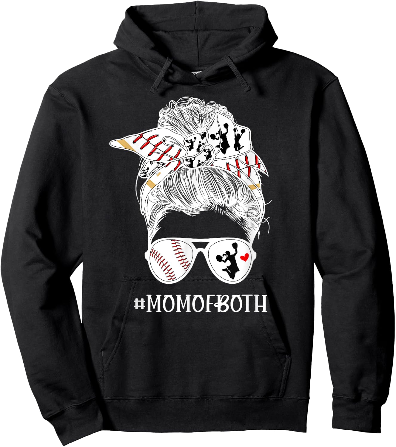 Mom Of Both Messy Bun Cheerleader & Baseball Player Mom Hoodie - Hoodie | Black
