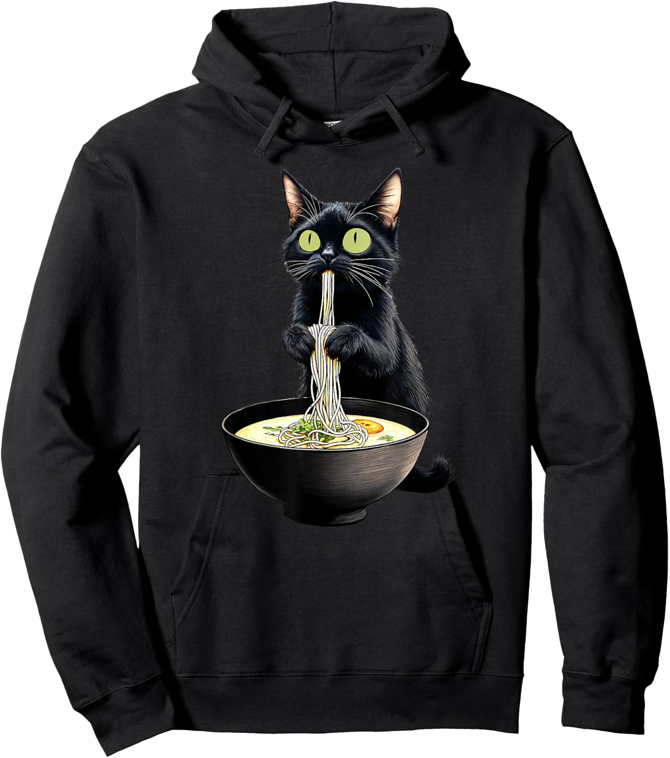 Black Cat Eating Ramen Noodles Japanese Food Hoodie - Hoodie | Black