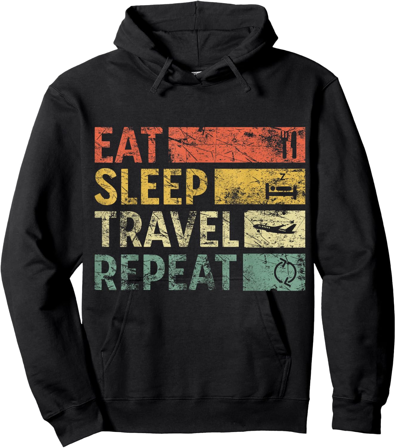 Vintage Travel Eat Sleep Travel Repeat Hoodie - Hoodie | Black