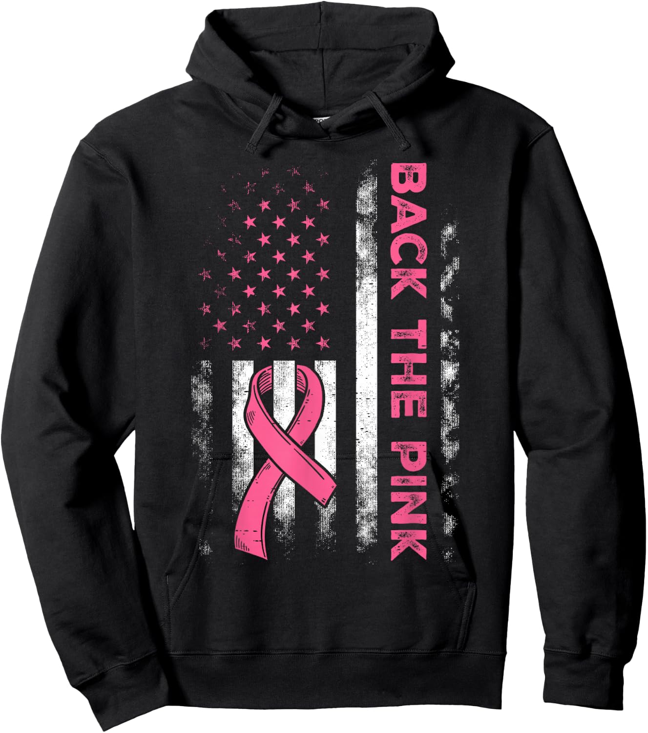 Back The Pink Us Flag Breast Cancer Awareness Women Men Kids Hoodie - Hoodie | Black