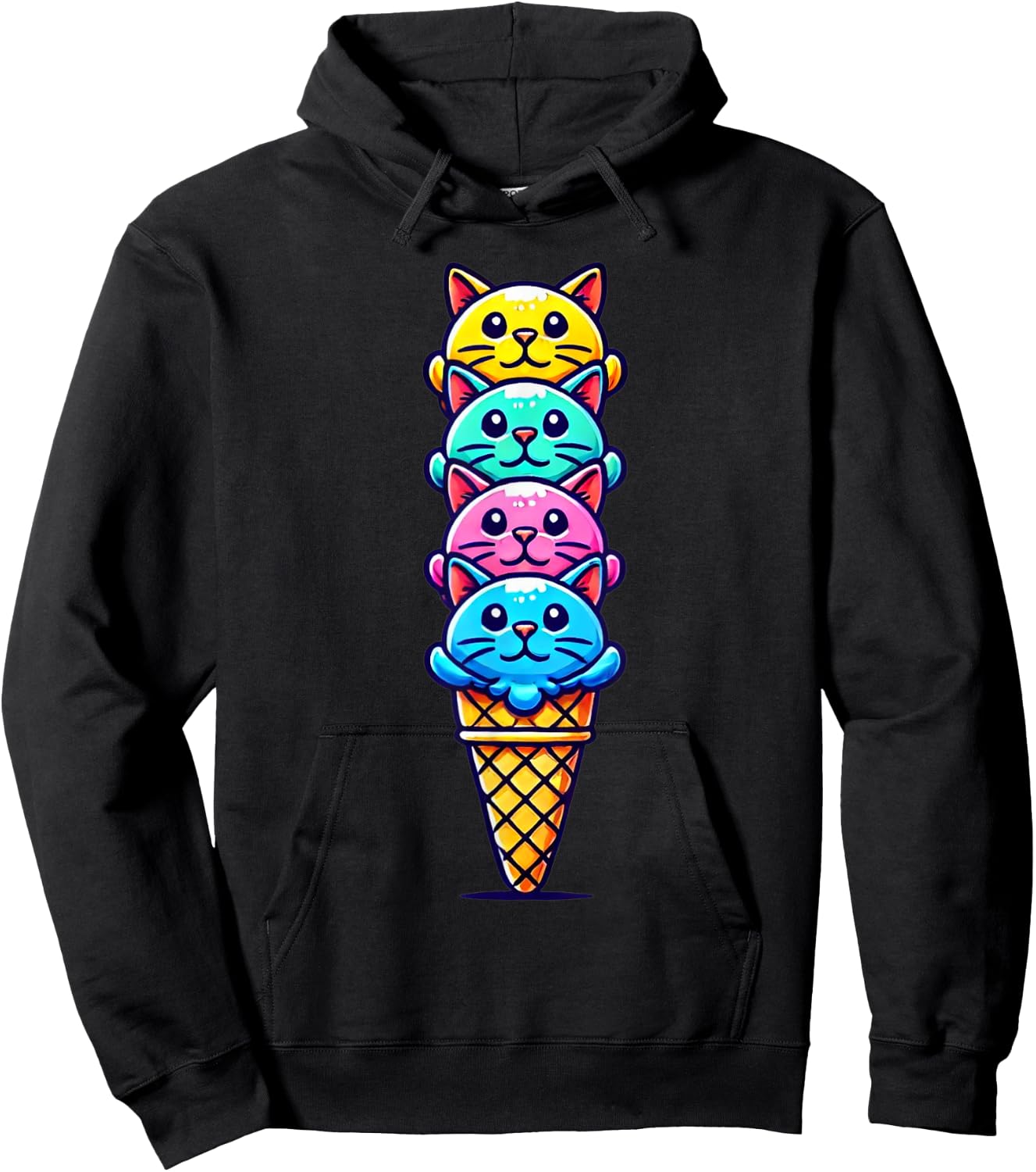 Funny Cat Scoops Ice Cream Cone Dessert Kitten Lover Hoodie - Hoodie | Black
