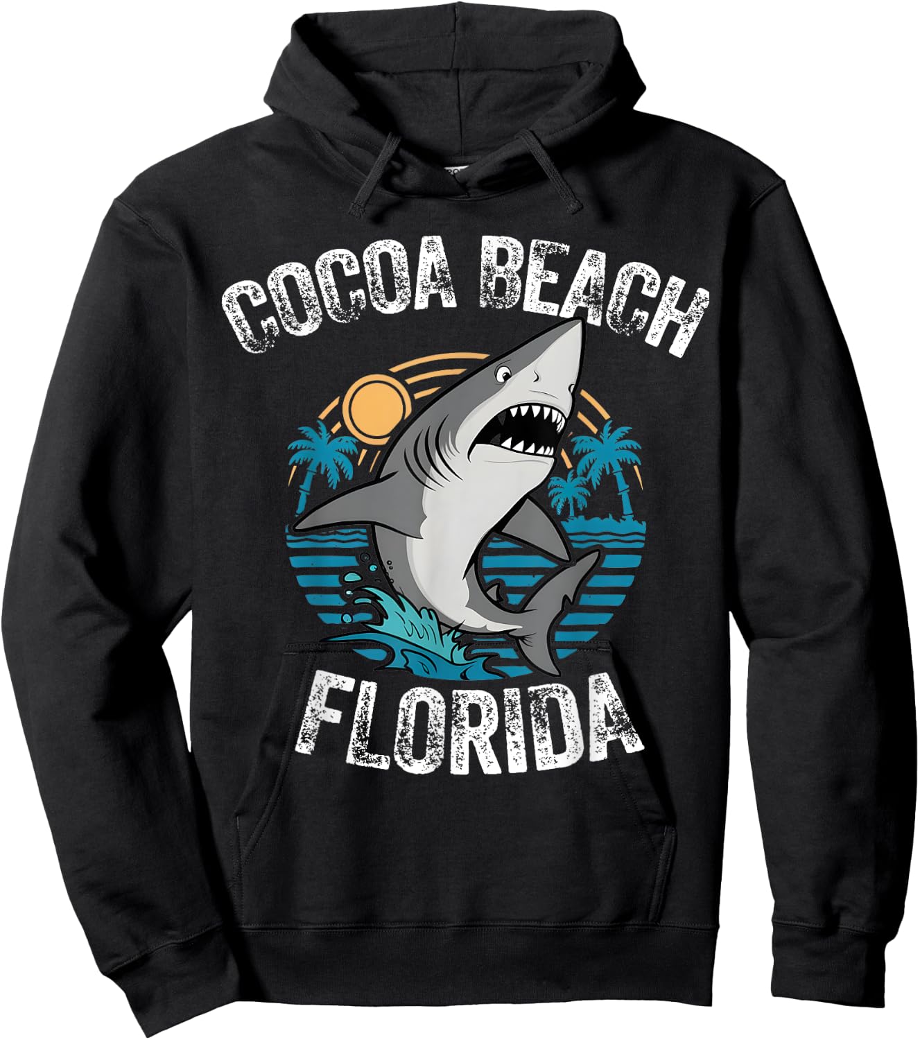 Cocoa Beach Florida Shark Palm Tree Beach Family Vacation Hoodie - Hoodie | Black