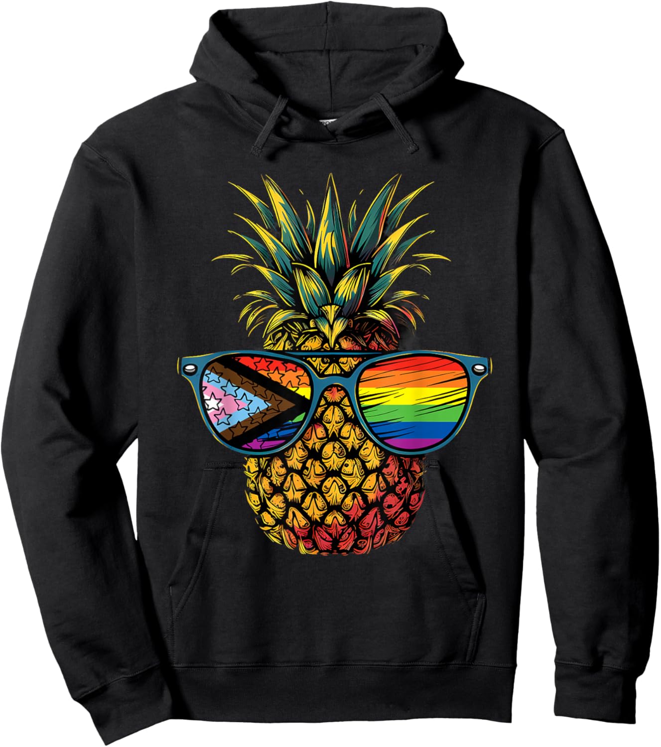 Pineapple Progress Pride Flag LGBTQ Sunglasses LGBT Hoodie - Hoodie | Black