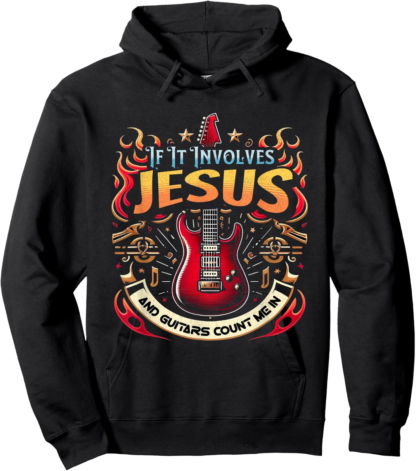 If It Involves Jesus and Guitars Count Me In Christian Hoodie - Hoodie | Black