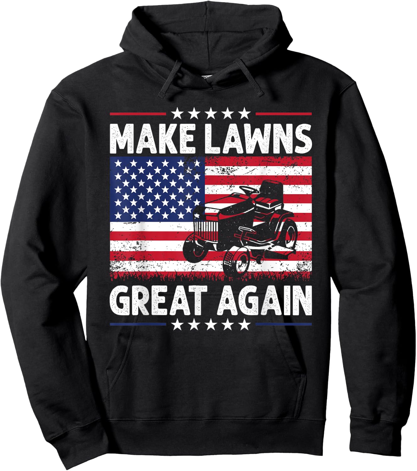 Make Lawn Great Again USA Flag Retro Lawn Mower Dad Gardener Women Men Hoodie - Hoodie | Black
