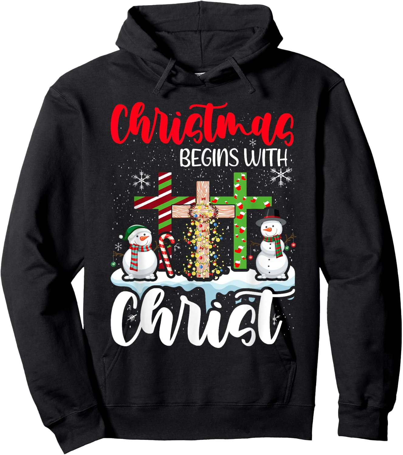 Christmas Begins With Christ Snowman Christian Cross Xmas Hoodie - Hoodie | Black