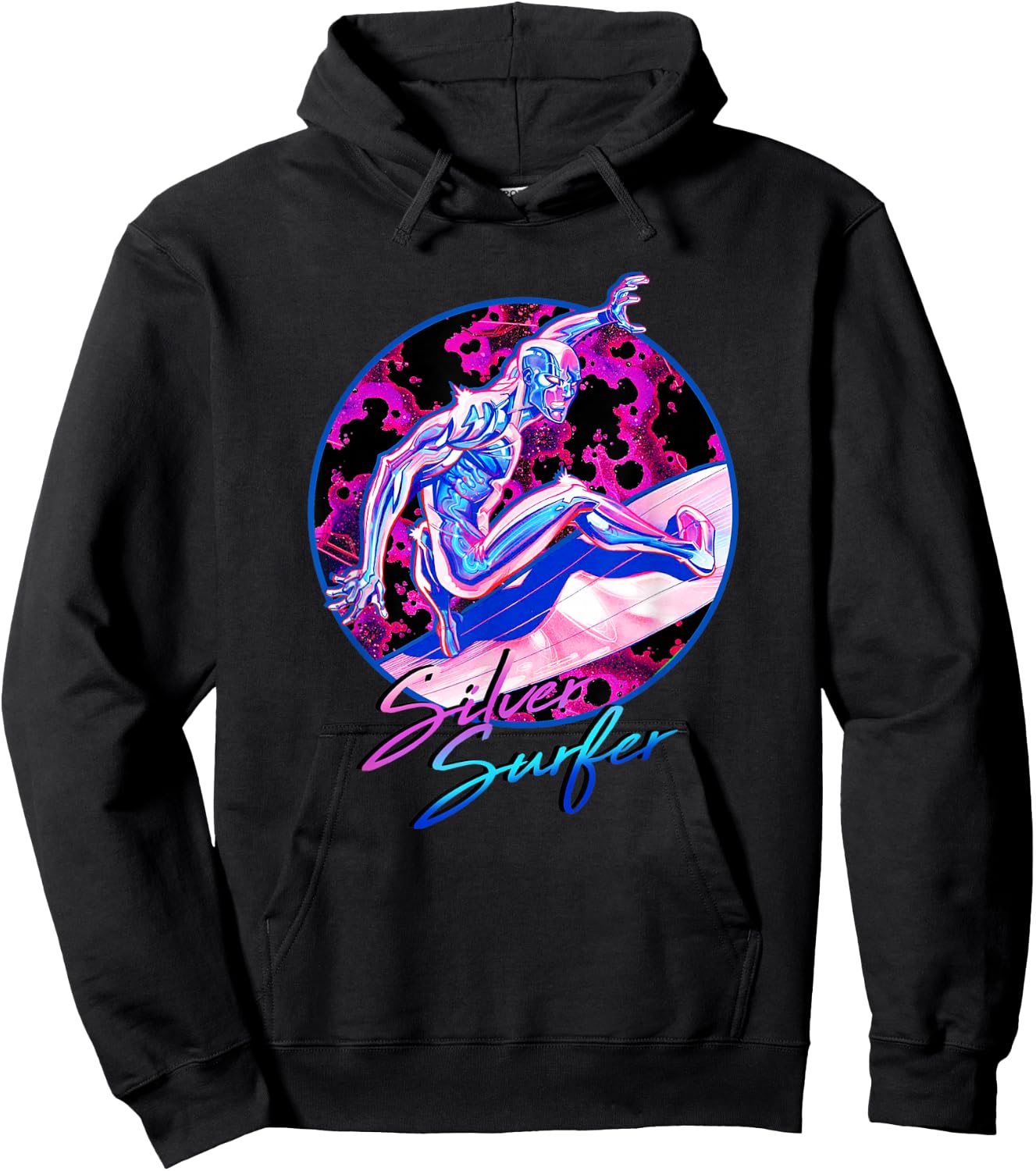Marvel Fantastic Four Silver Surfer Bright Neon 80s Logo Hoodie - Hoodie | Black