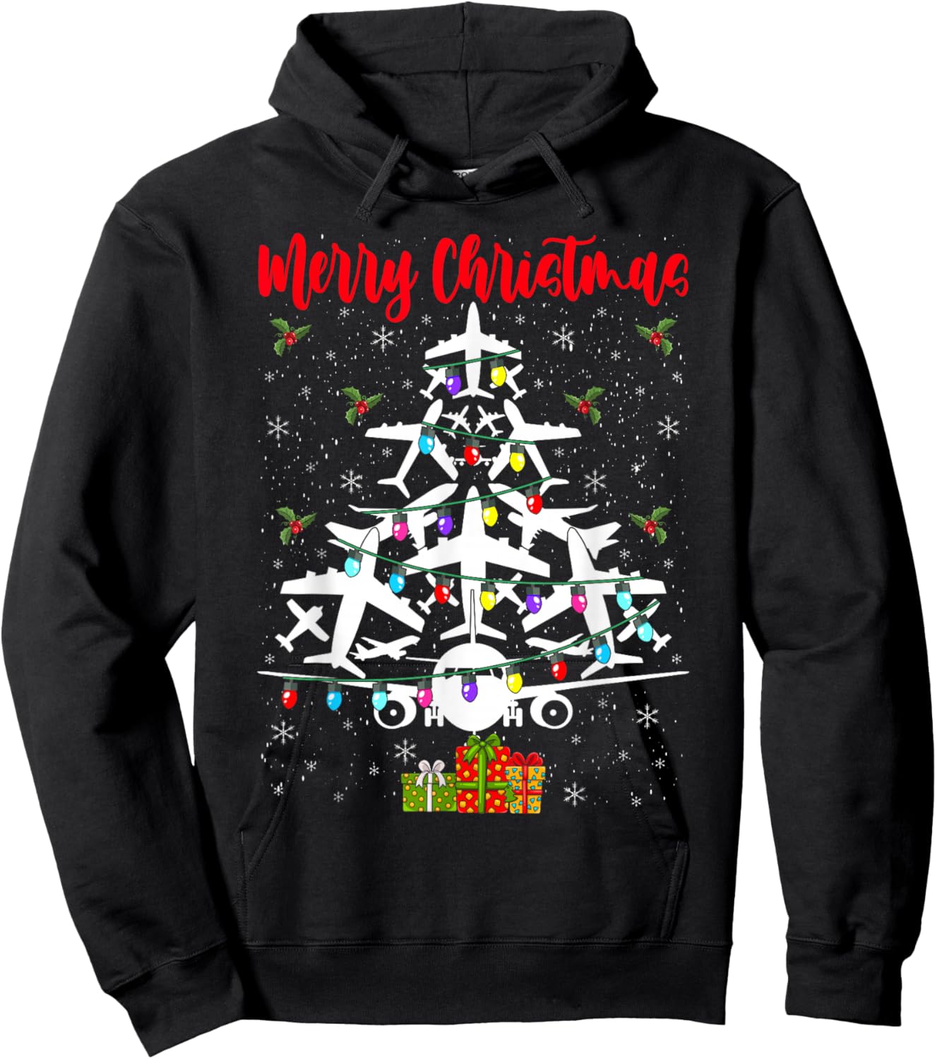 Airplane Christmas Tree Merry Christmas Most Likely Pilot Hoodie - Hoodie | Black