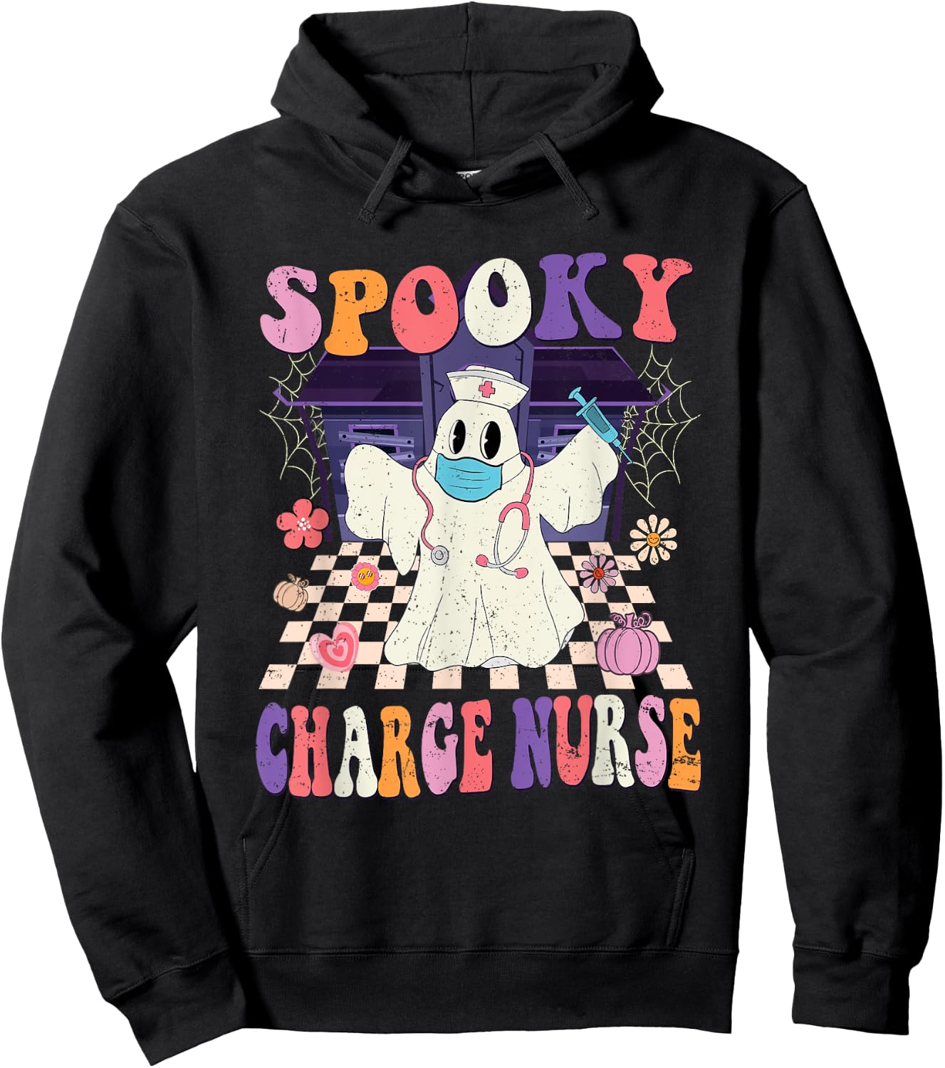 Groovy Spooky Charge Nurse Funny Halloween Costume Hoodie - Hoodie | Black