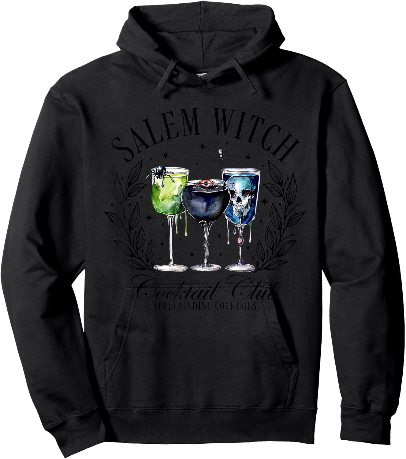 Salem Witch Cocktail Club, Retro Halloween Witchy Hoodie - Hoodie | Black