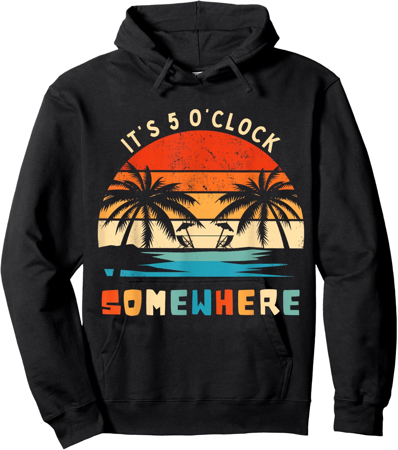 It's 5 O'Clock Somewhere Retro Tropical Sunset Funny Hoodie - Hoodie | Black