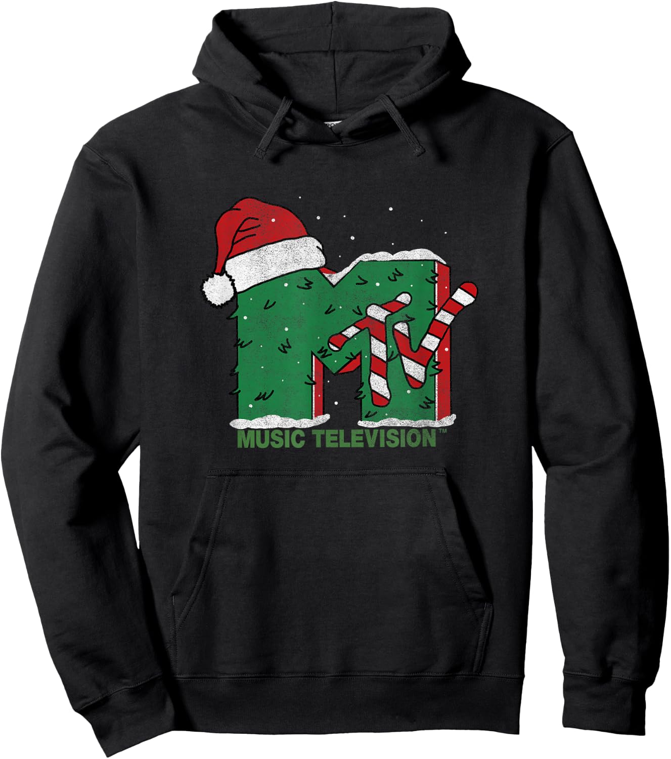 MTV Christmas Vintage Santa Claus & Christmas Tree Logo Hoodie - Hoodie | Black