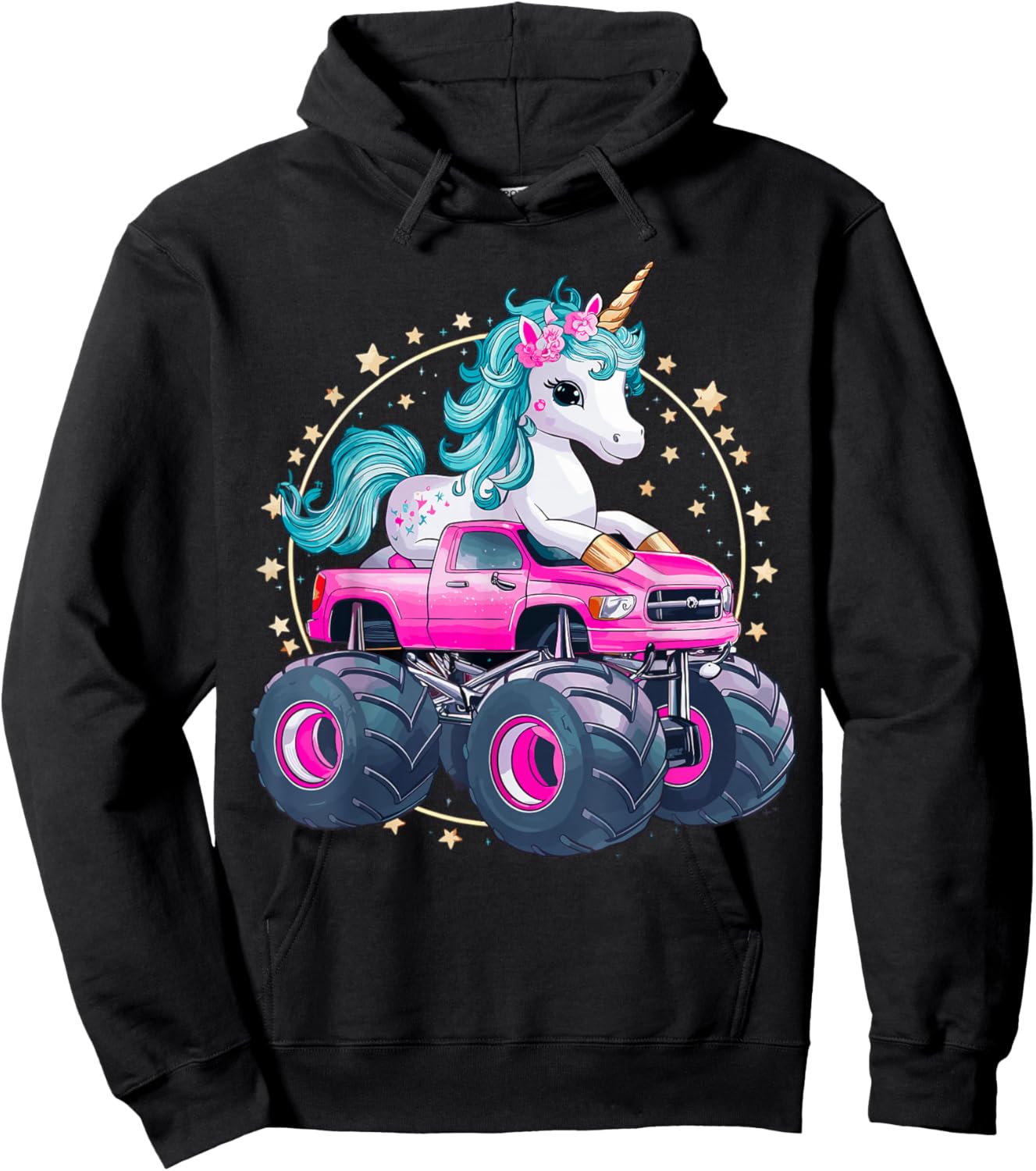Monster Truck Unicorn Girl Birthday Party Monster Truck Hoodie - Hoodie | Black