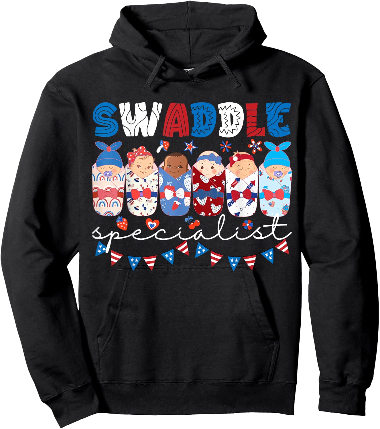 Swaddle Specialist NICU Mother Baby Nurse 4th Of July USA Men Hoodie - Hoodie | Black