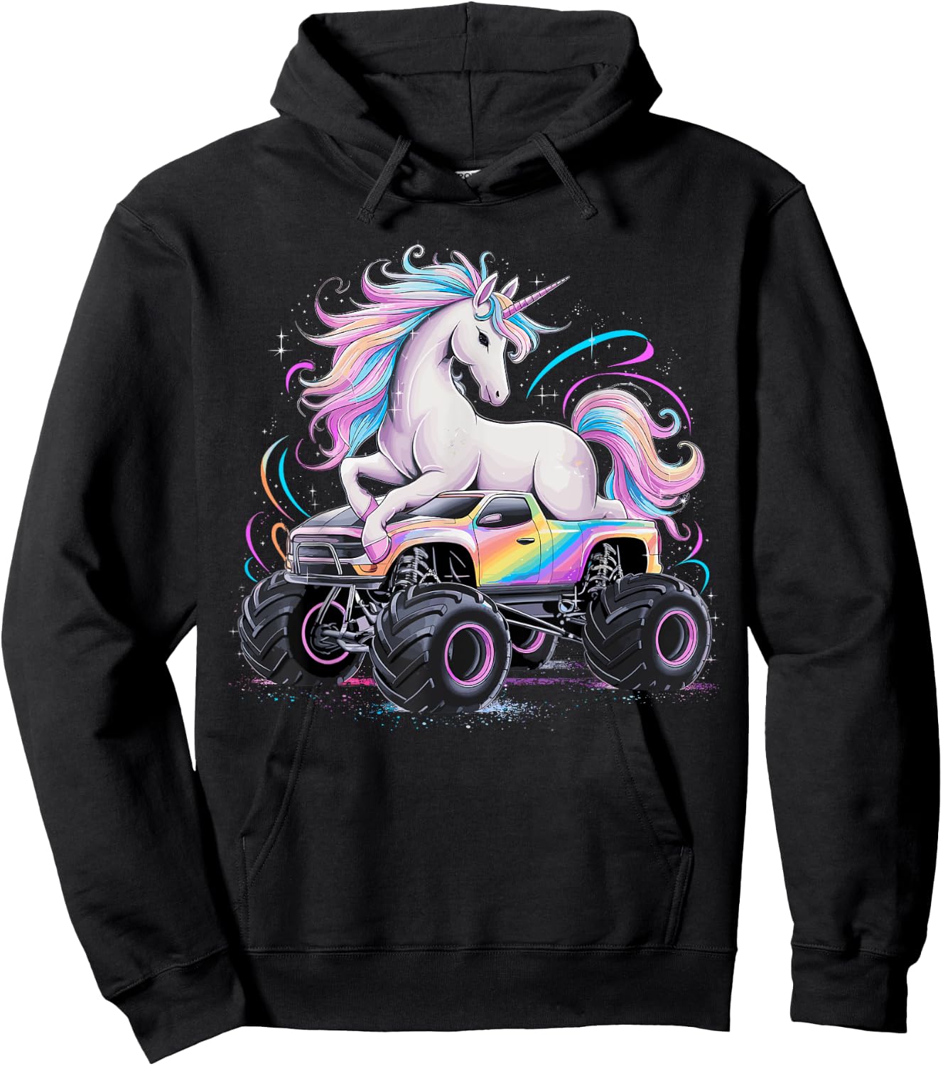 Monster Truck Unicorn Birthday Party Girls Monster Truck Hoodie - Hoodie | Black