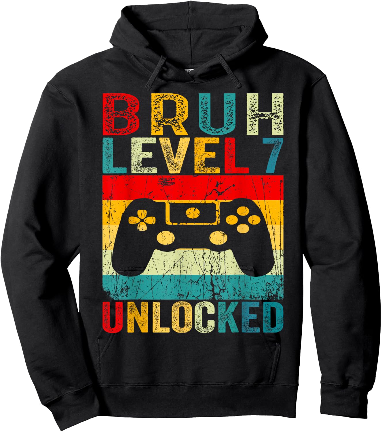 Bruh Level 7 Unlocked Shirt Funny Video Gamer 7th Birthday Hoodie - Hoodie | Black