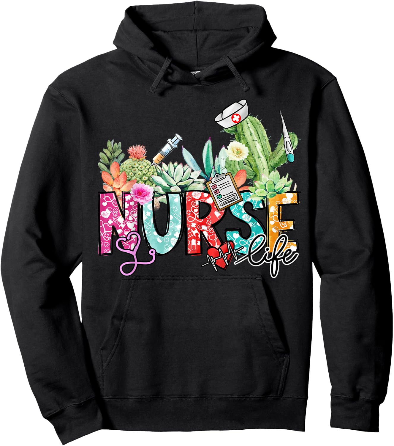 Funny Nurse Mom Cactus Lover for Professionals Nursing Hoodie - Hoodie | Black